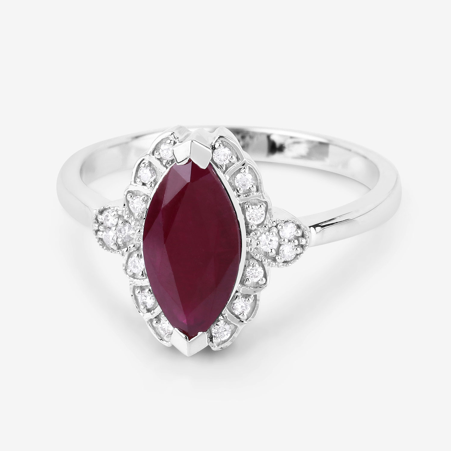 1.54 Carat Genuine Ruby and White Diamond 14K White Gold Ring