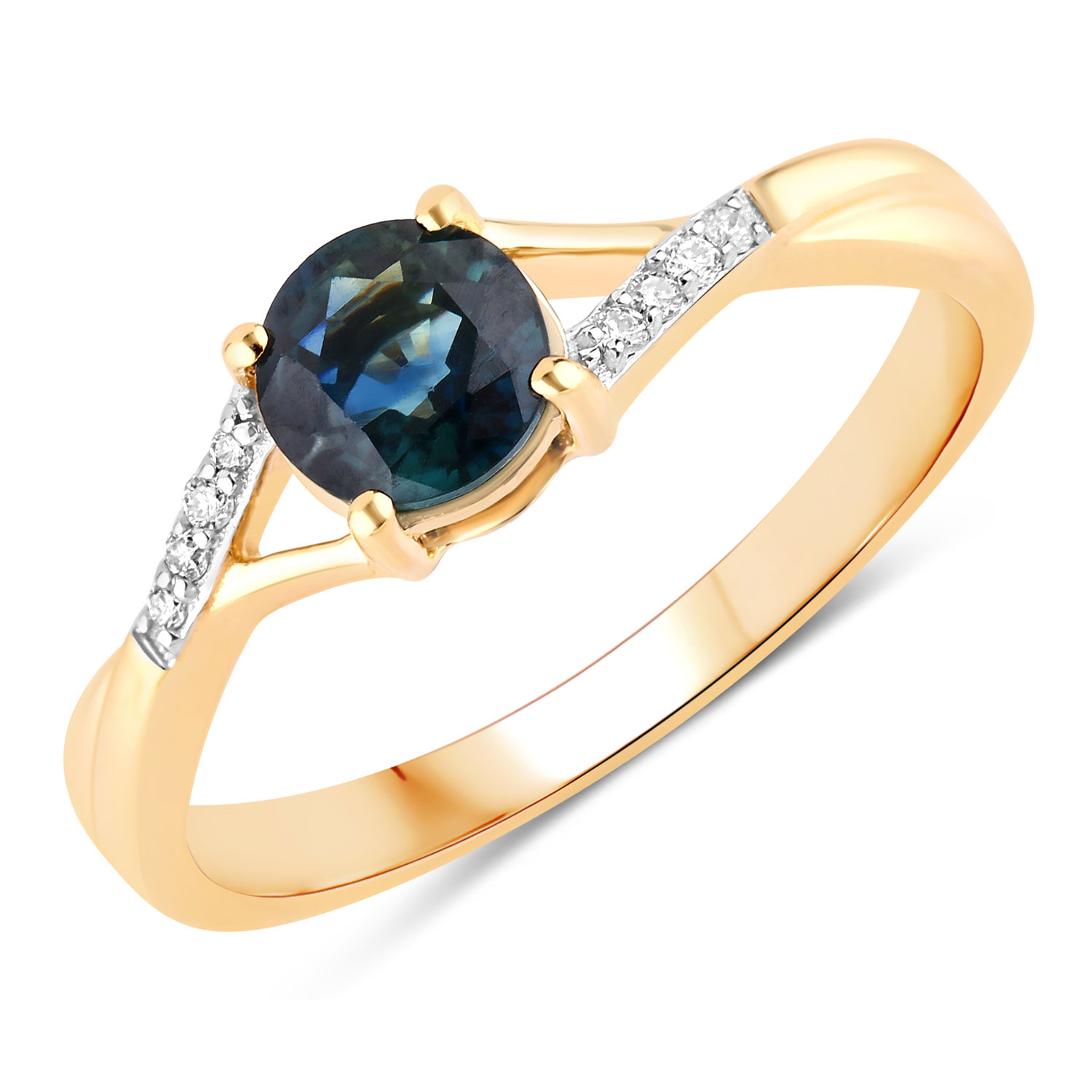 0.88 Carat Genuine Blue Sapphire and White Diamond 14K Yellow Gold Ring