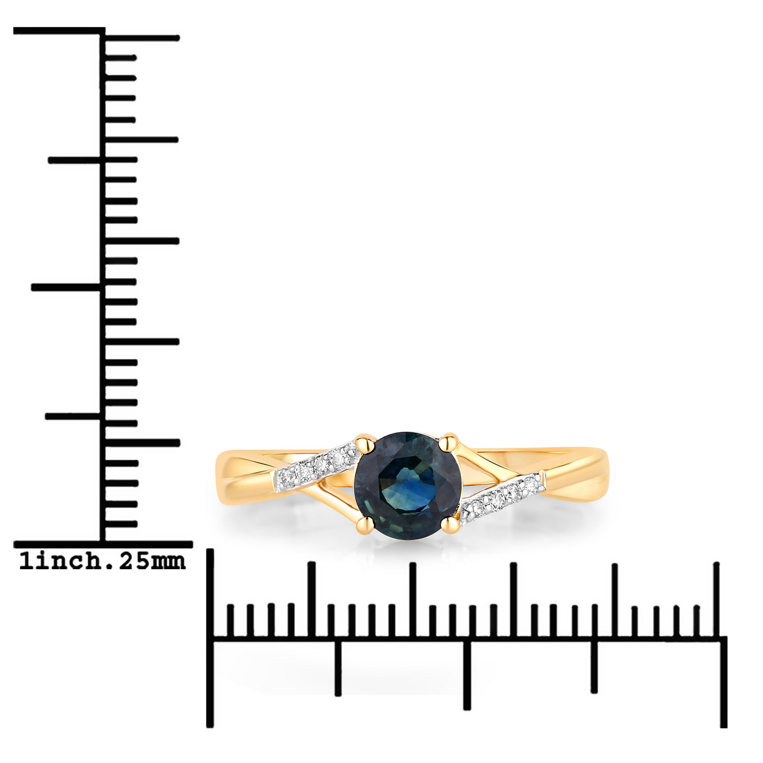 0.88 Carat Genuine Blue Sapphire and White Diamond 14K Yellow Gold Ring