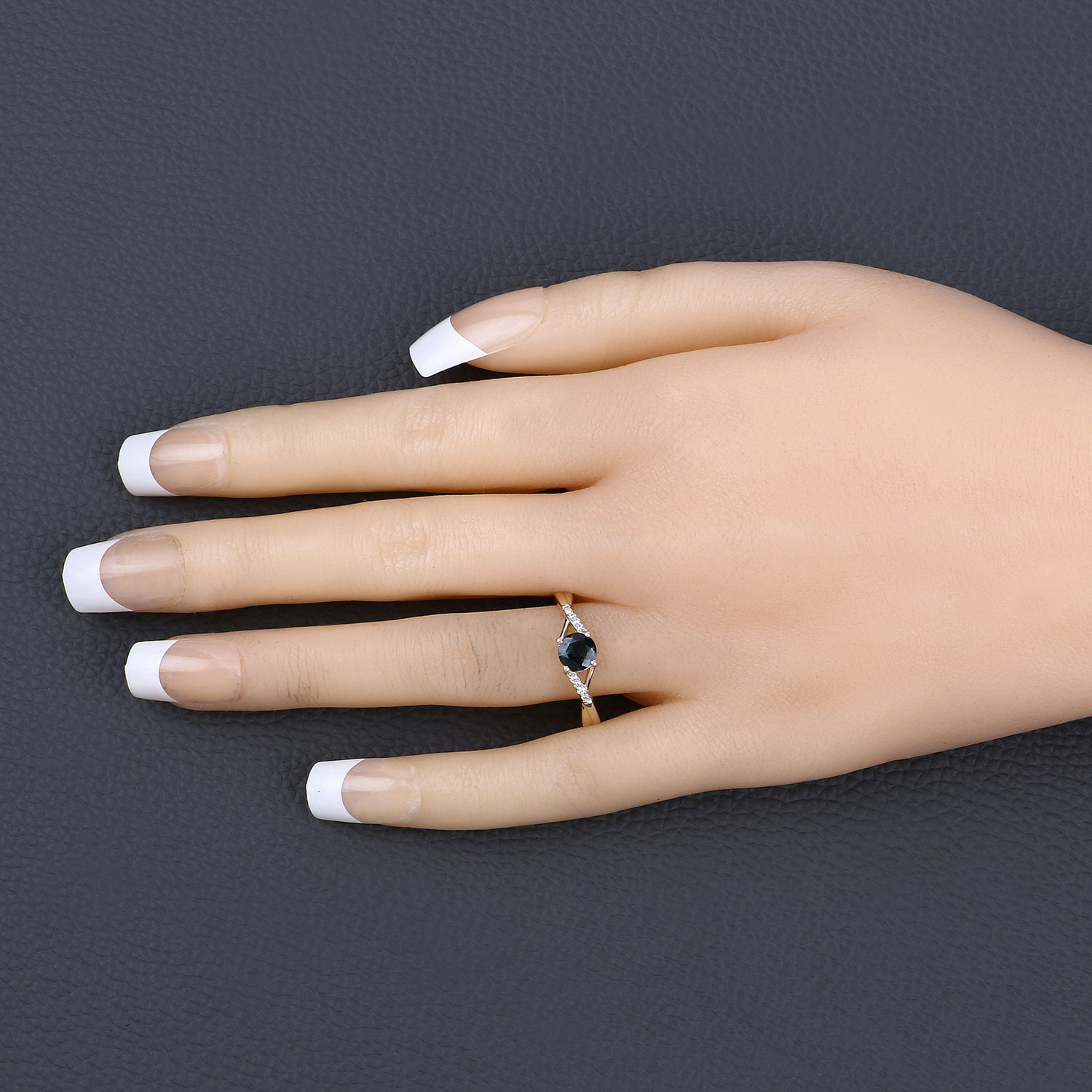 0.88 Carat Genuine Blue Sapphire and White Diamond 14K Yellow Gold Ring