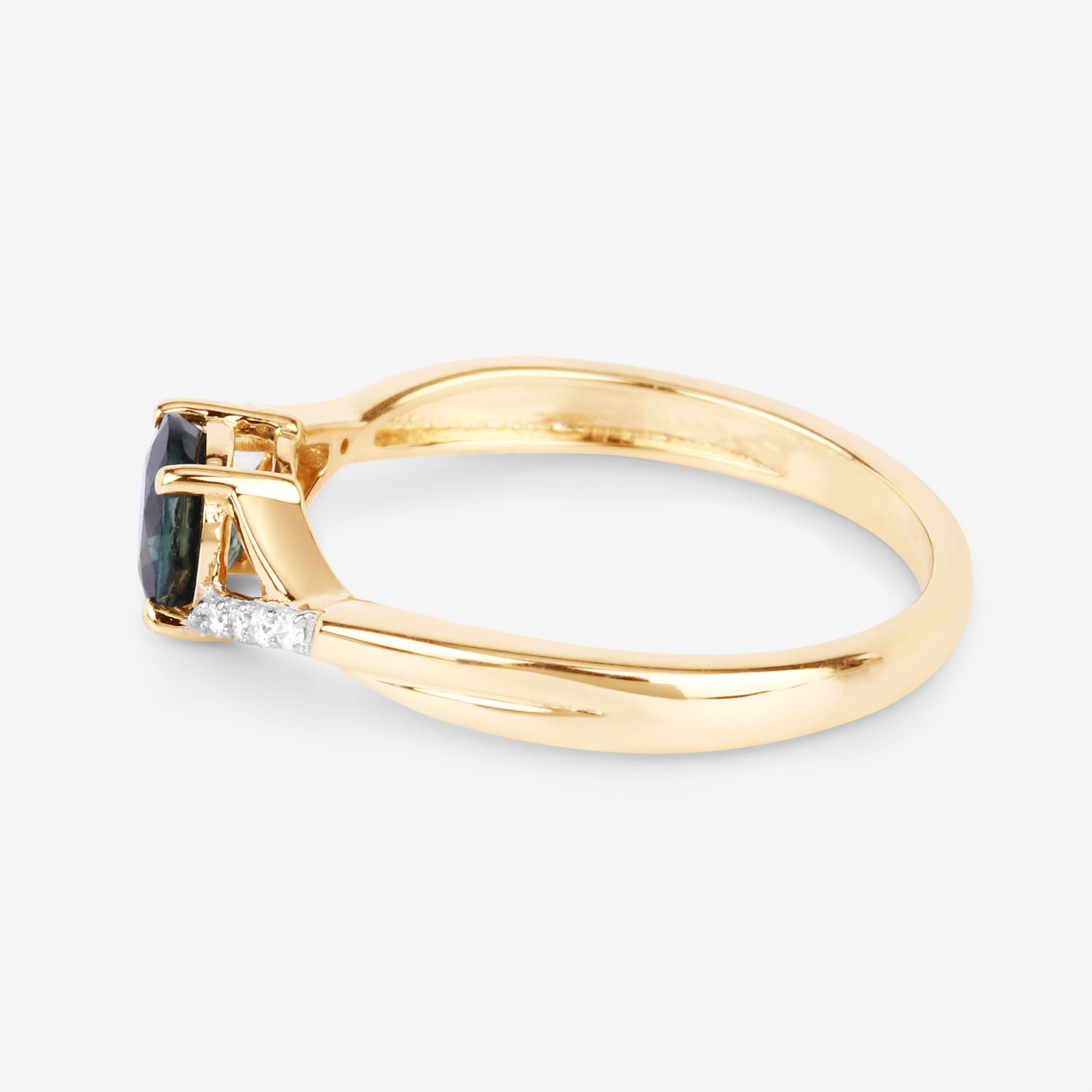 0.88 Carat Genuine Blue Sapphire and White Diamond 14K Yellow Gold Ring