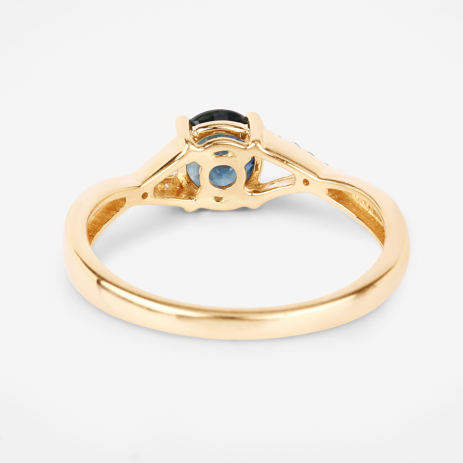 0.88 Carat Genuine Blue Sapphire and White Diamond 14K Yellow Gold Ring