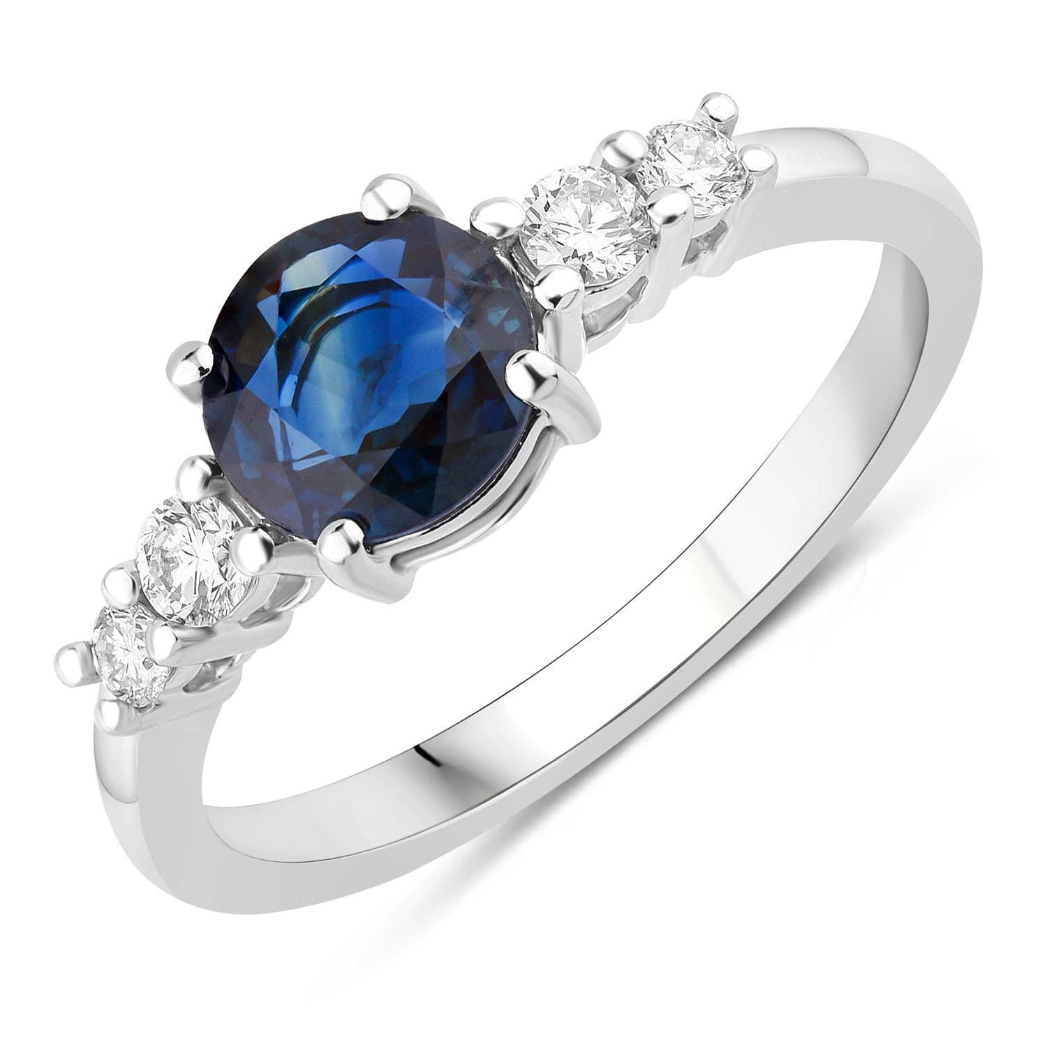 1.38 Carat Genuine Blue Sapphire and White Diamond 14K White Gold Ring