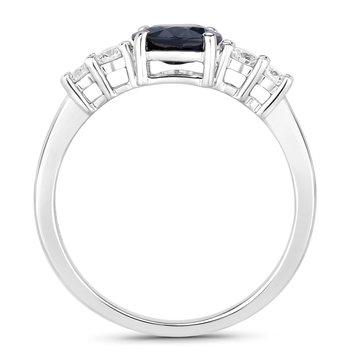 1.38 Carat Genuine Blue Sapphire and White Diamond 14K White Gold Ring