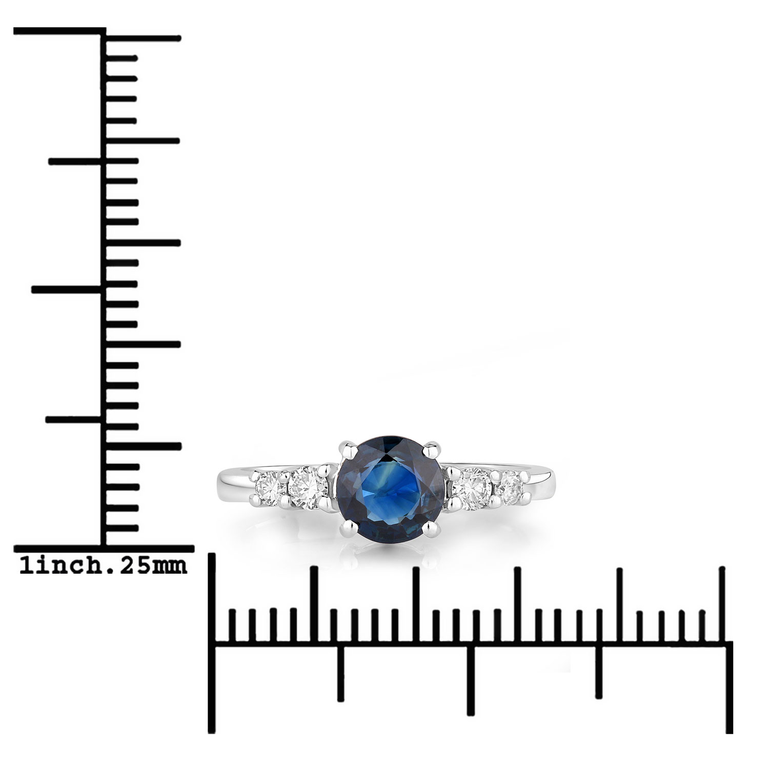 1.38 Carat Genuine Blue Sapphire and White Diamond 14K White Gold Ring