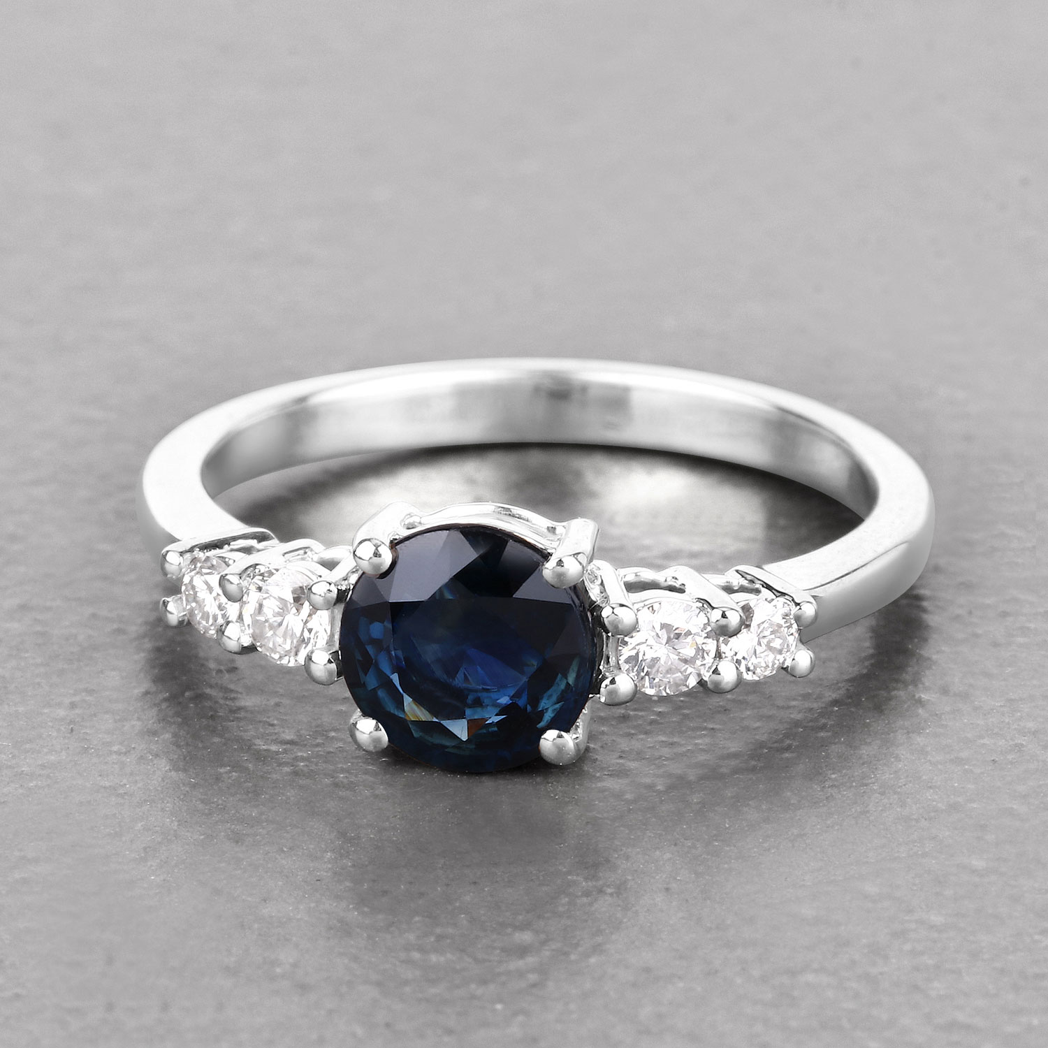 1.38 Carat Genuine Blue Sapphire and White Diamond 14K White Gold Ring