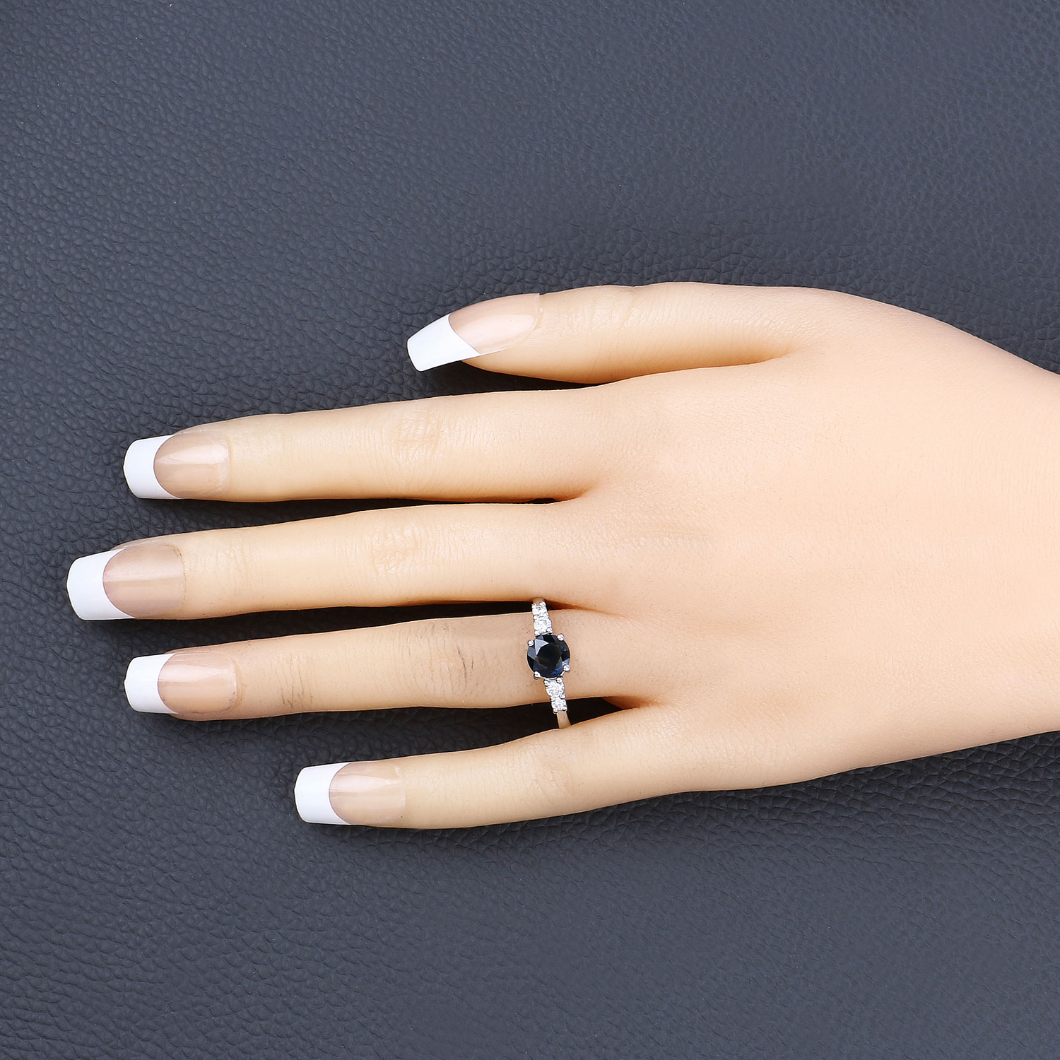 1.38 Carat Genuine Blue Sapphire and White Diamond 14K White Gold Ring