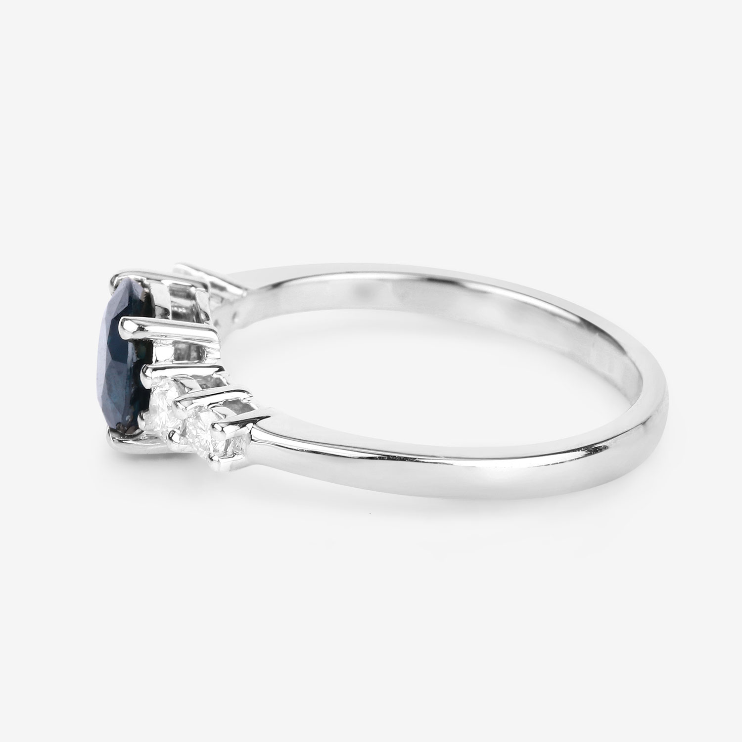 1.38 Carat Genuine Blue Sapphire and White Diamond 14K White Gold Ring