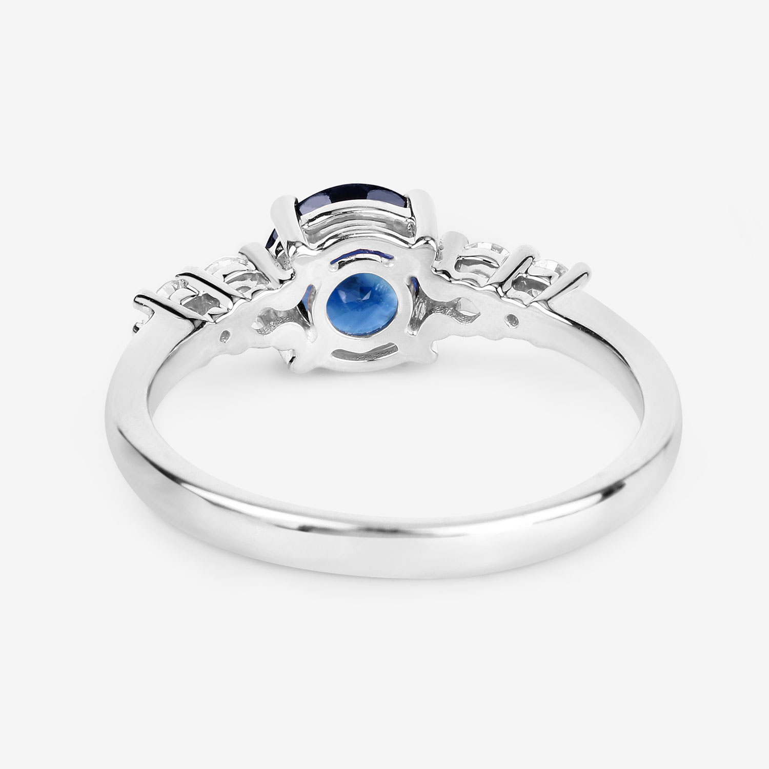 1.38 Carat Genuine Blue Sapphire and White Diamond 14K White Gold Ring