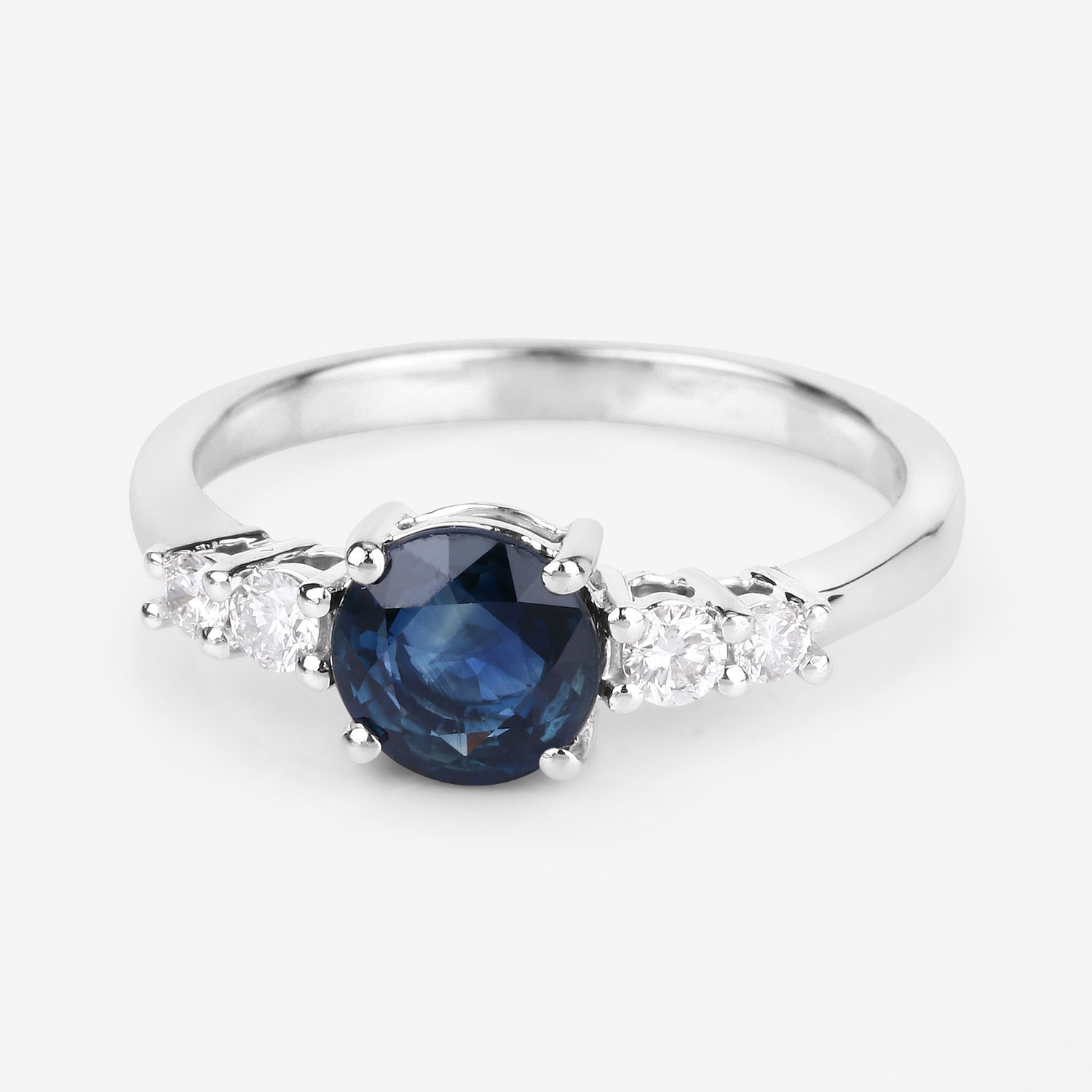 1.38 Carat Genuine Blue Sapphire and White Diamond 14K White Gold Ring
