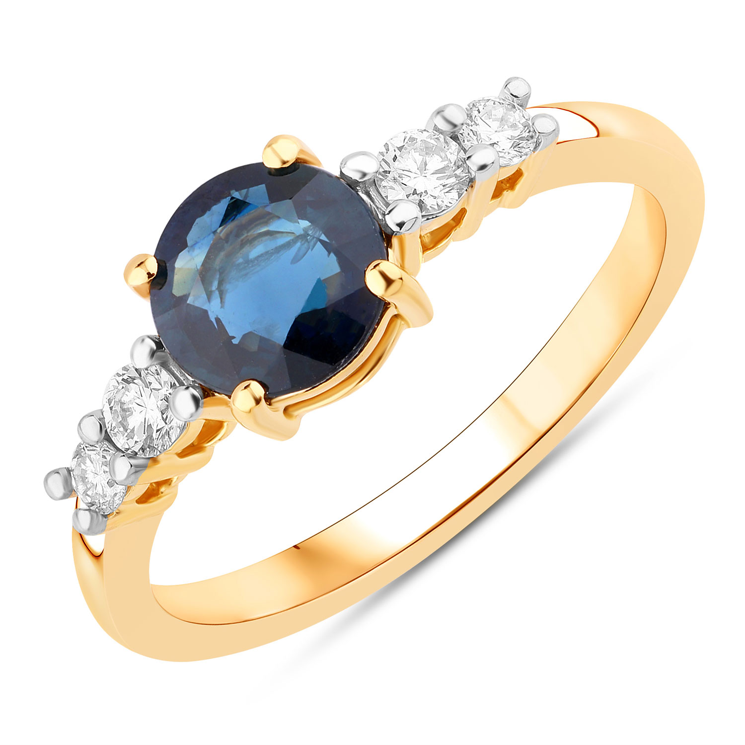 1.38 Carat Genuine Blue Sapphire and White Diamond 14K Yellow Gold Ring