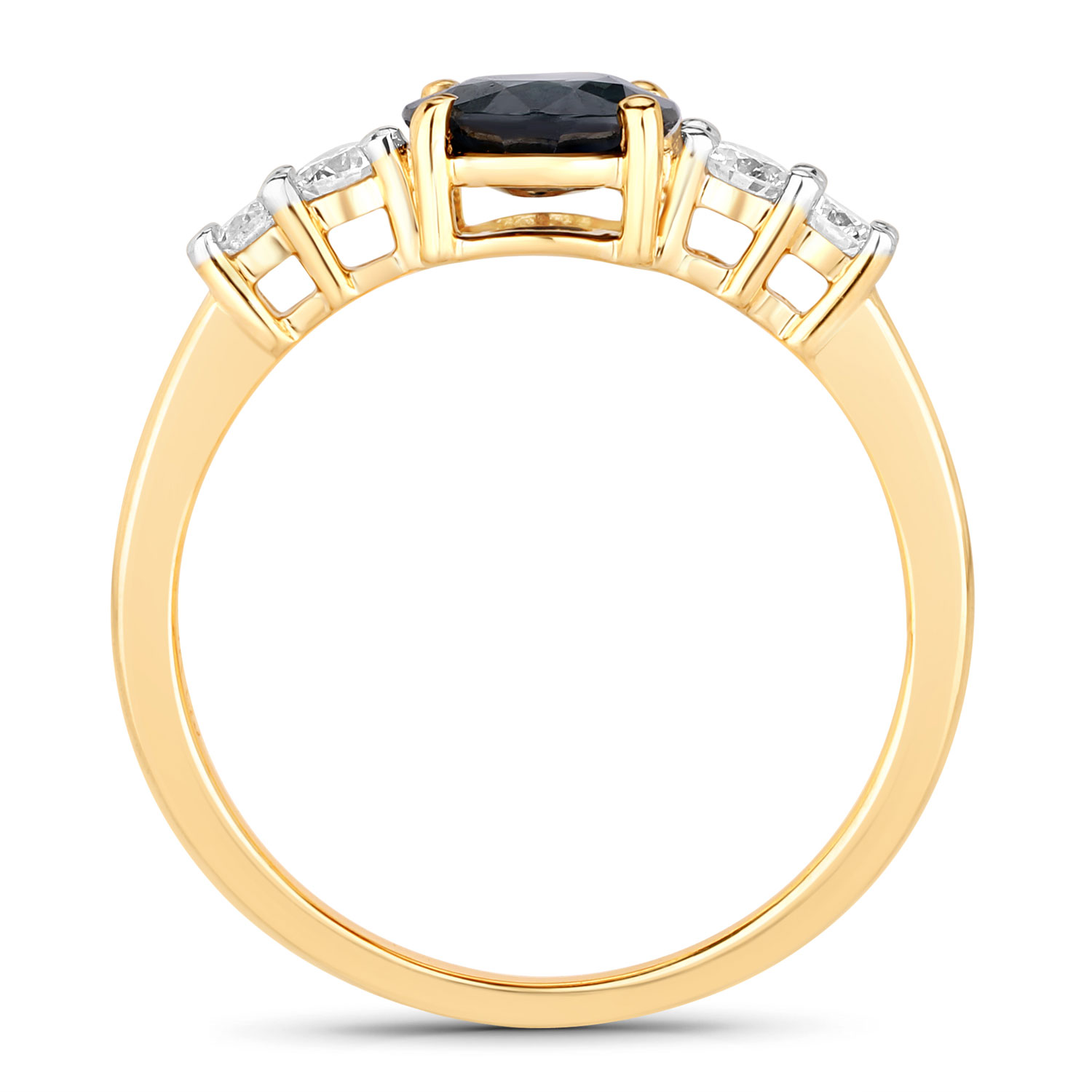 1.38 Carat Genuine Blue Sapphire and White Diamond 14K Yellow Gold Ring