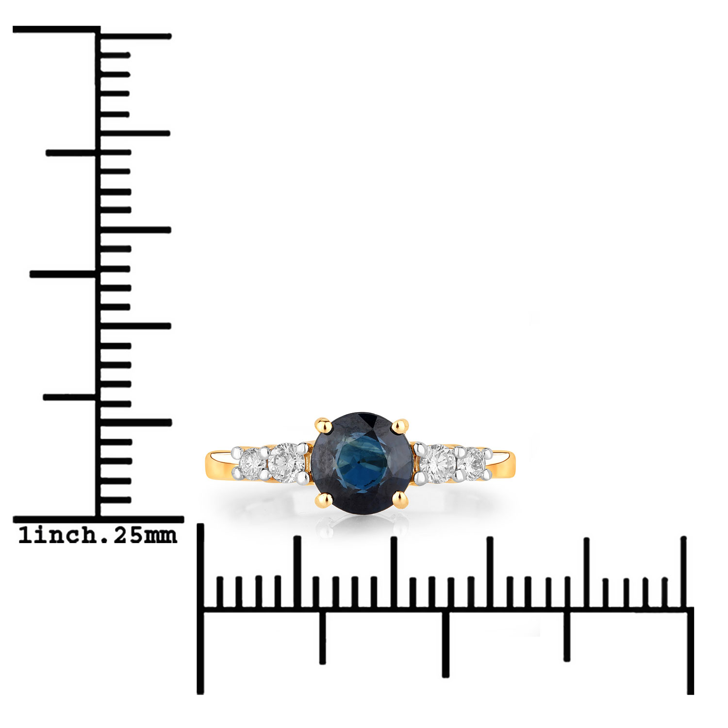 1.38 Carat Genuine Blue Sapphire and White Diamond 14K Yellow Gold Ring