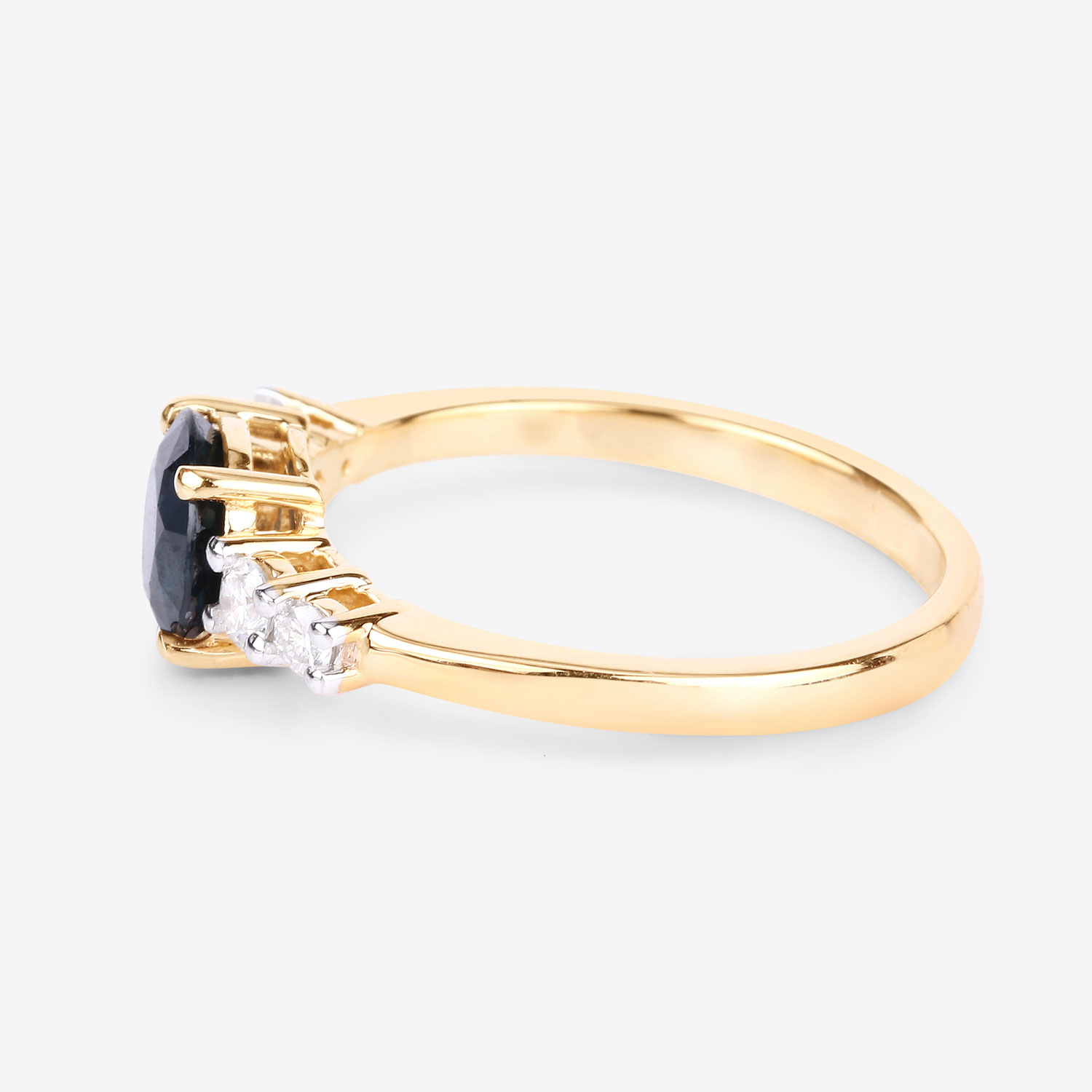 1.38 Carat Genuine Blue Sapphire and White Diamond 14K Yellow Gold Ring