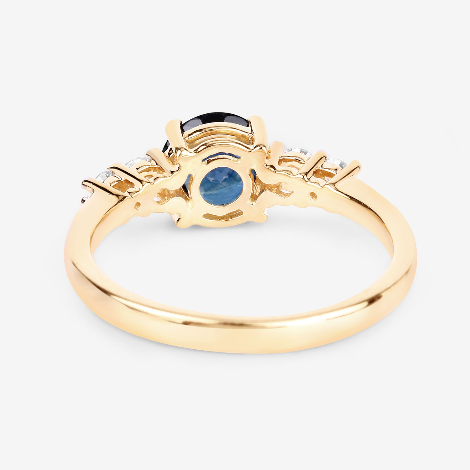 1.38 Carat Genuine Blue Sapphire and White Diamond 14K Yellow Gold Ring