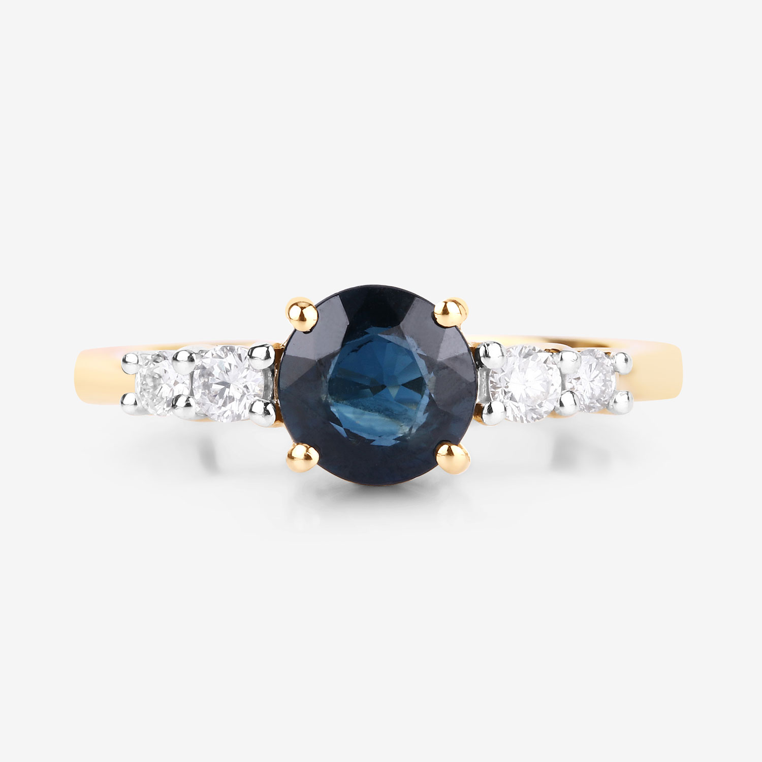 1.38 Carat Genuine Blue Sapphire and White Diamond 14K Yellow Gold Ring