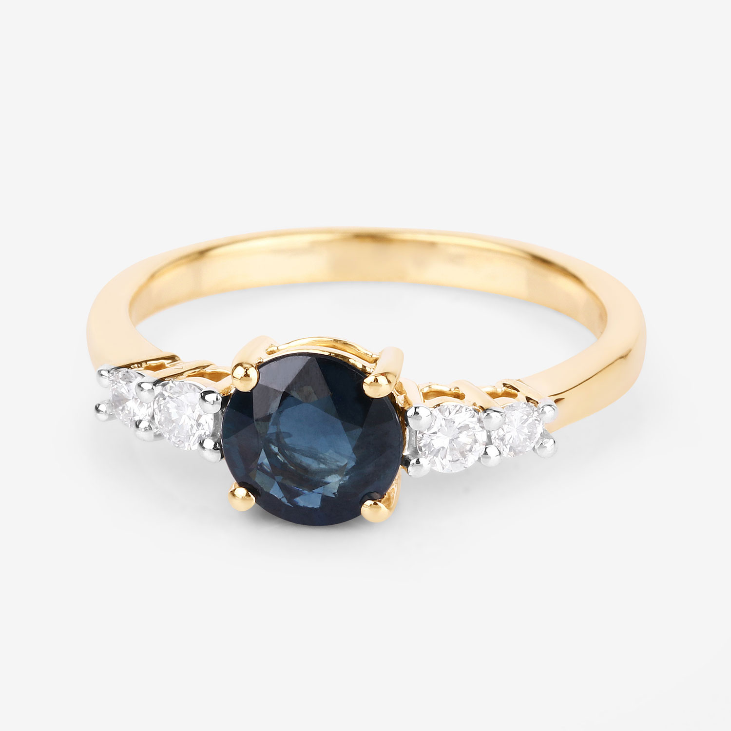 1.38 Carat Genuine Blue Sapphire and White Diamond 14K Yellow Gold Ring