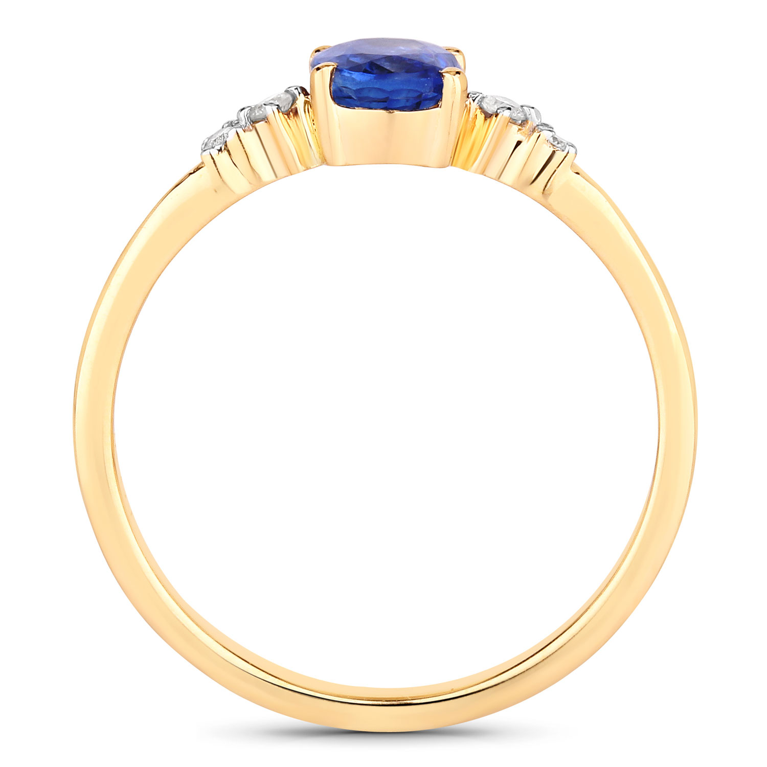 0.84 Carat Genuine Blue Sapphire and White Diamond 14K Yellow Gold Ring