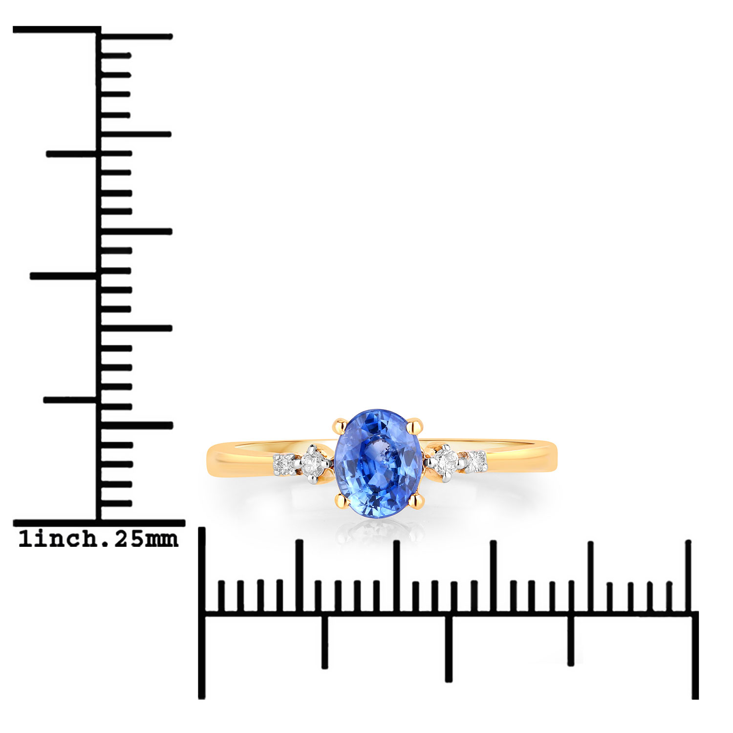 0.84 Carat Genuine Blue Sapphire and White Diamond 14K Yellow Gold Ring
