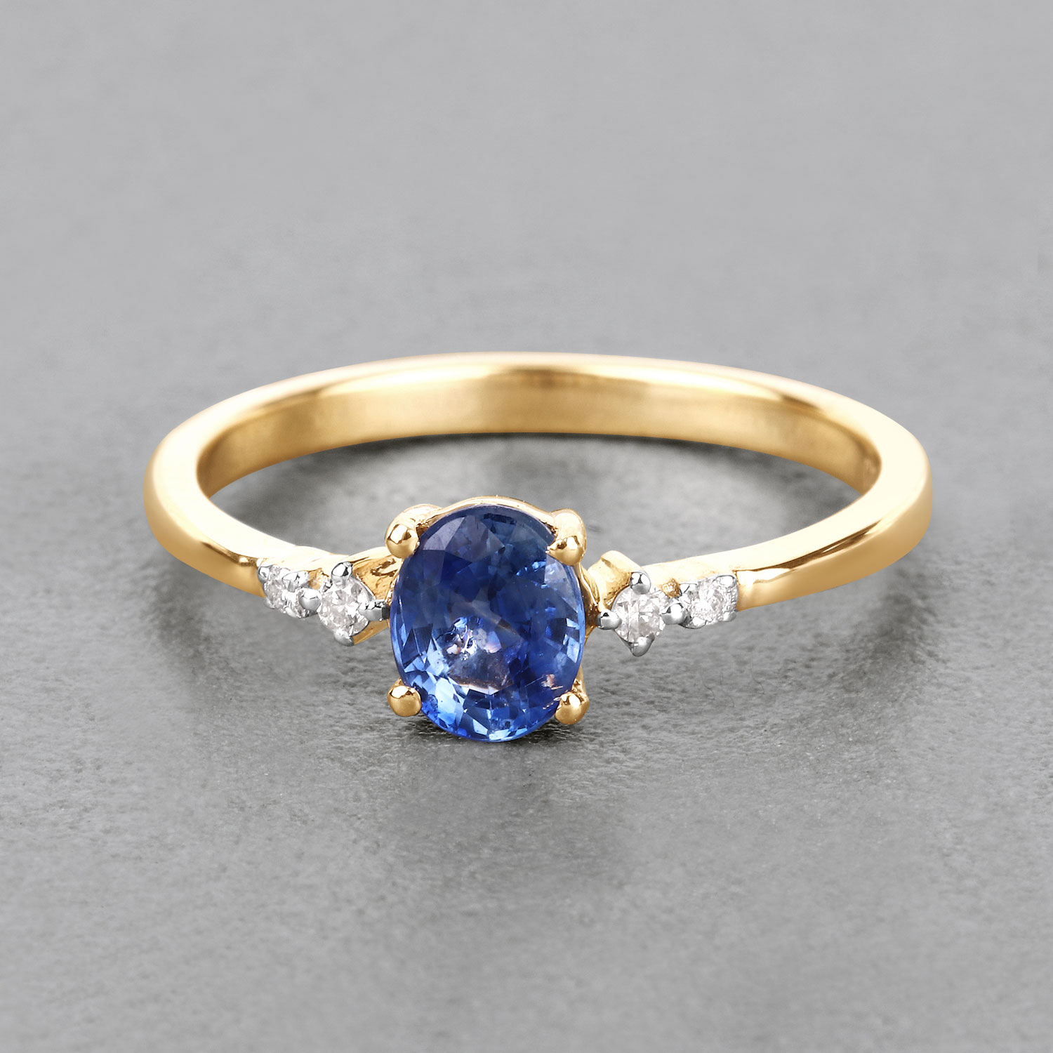 0.84 Carat Genuine Blue Sapphire and White Diamond 14K Yellow Gold Ring