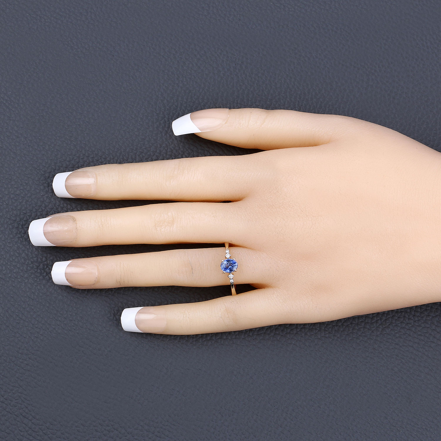 0.84 Carat Genuine Blue Sapphire and White Diamond 14K Yellow Gold Ring