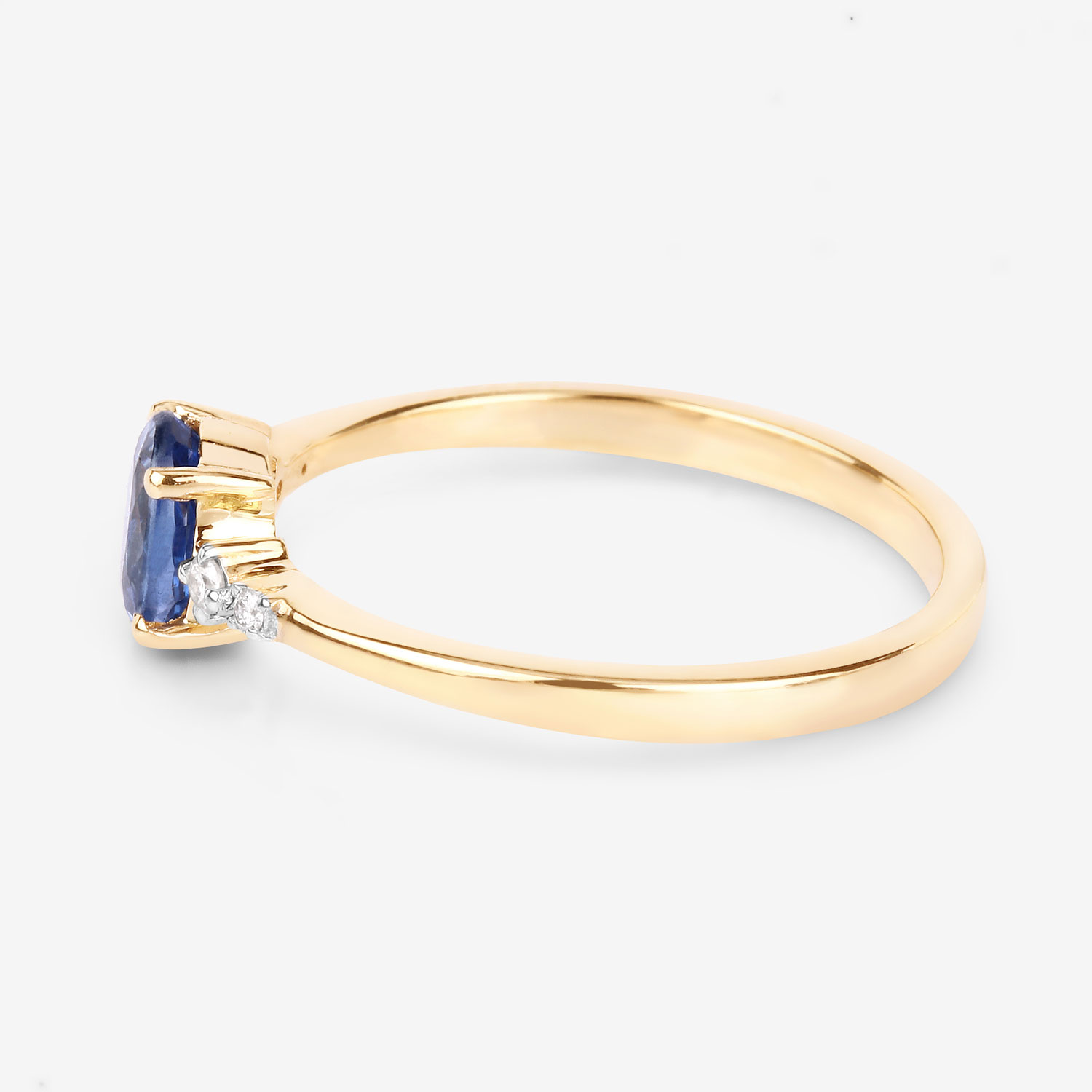 0.84 Carat Genuine Blue Sapphire and White Diamond 14K Yellow Gold Ring