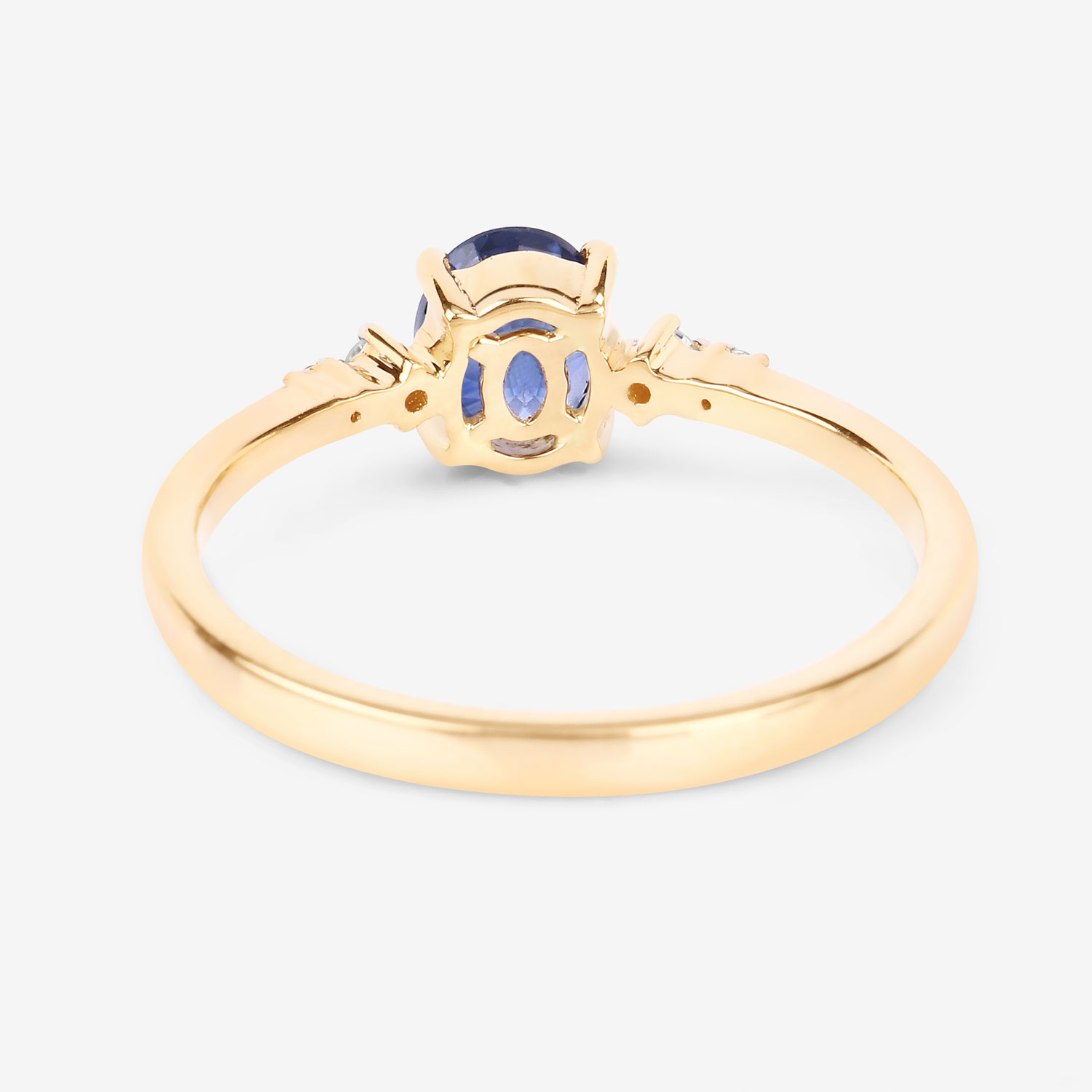 0.84 Carat Genuine Blue Sapphire and White Diamond 14K Yellow Gold Ring