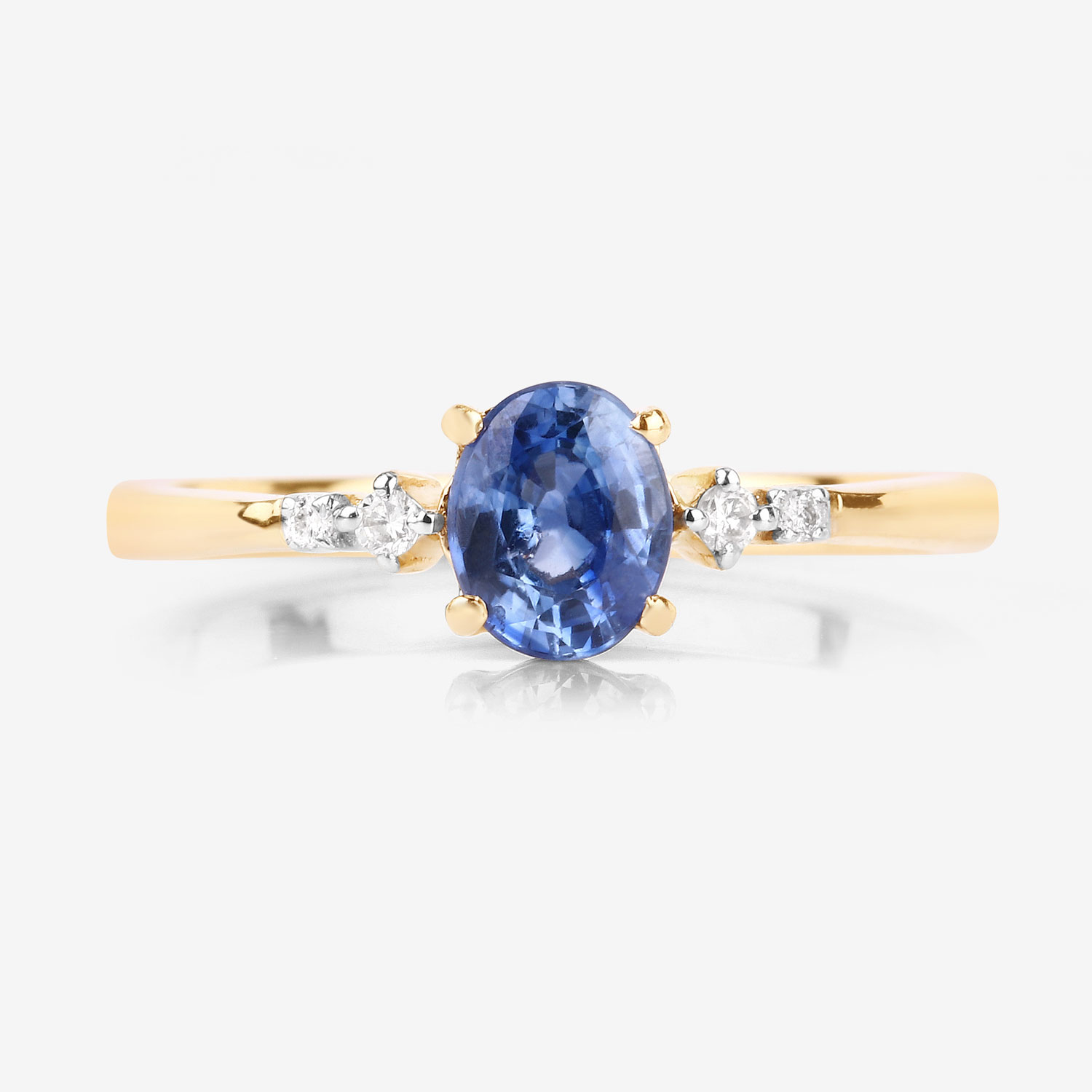 0.84 Carat Genuine Blue Sapphire and White Diamond 14K Yellow Gold Ring