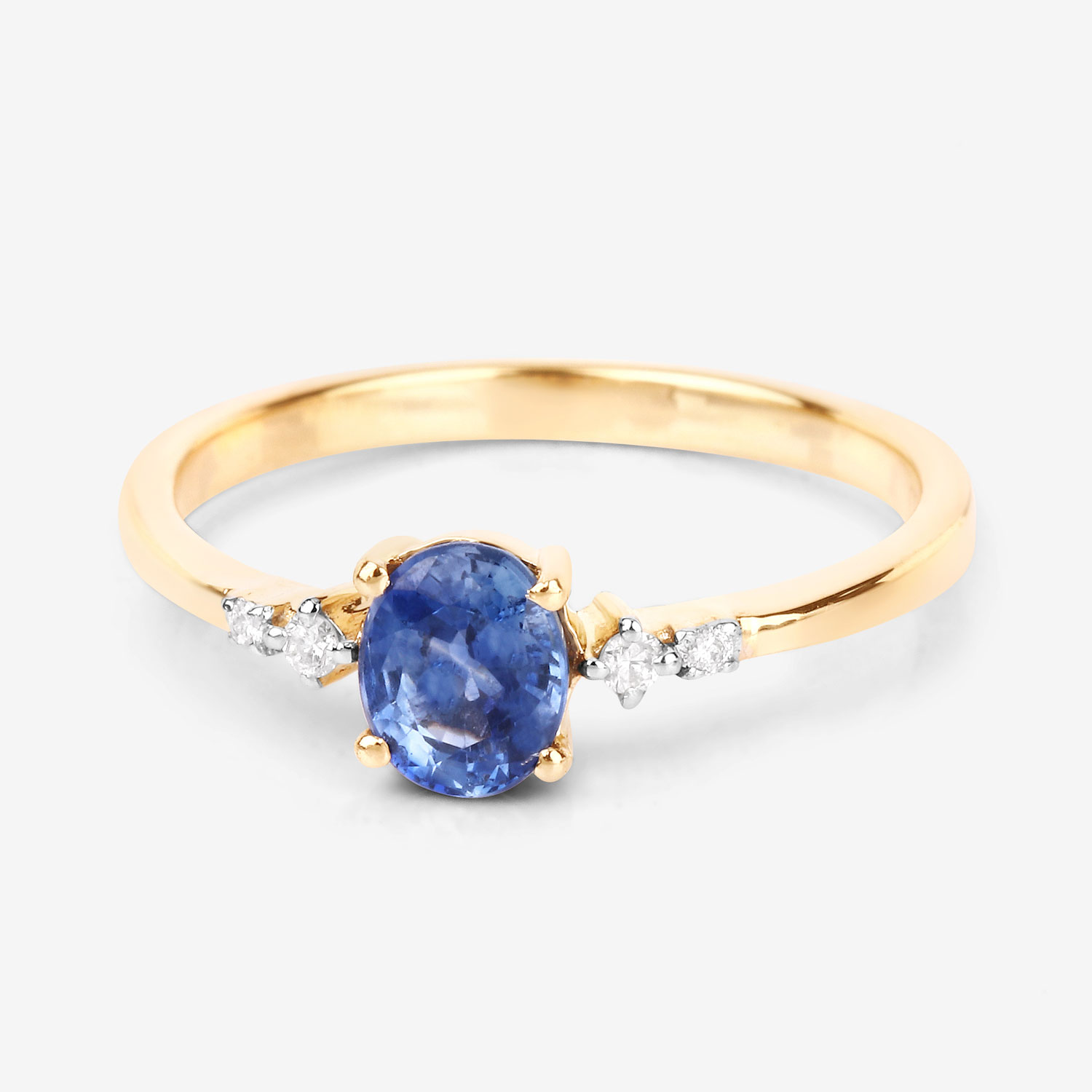 0.84 Carat Genuine Blue Sapphire and White Diamond 14K Yellow Gold Ring