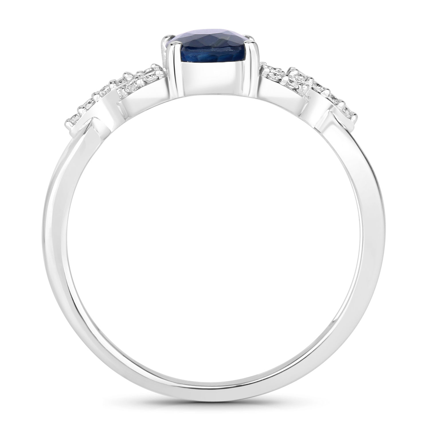 1.12 Carat Genuine Blue Sapphire and White Diamond 14K White Gold Ring