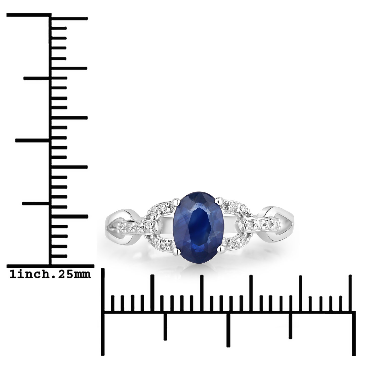 1.12 Carat Genuine Blue Sapphire and White Diamond 14K White Gold Ring