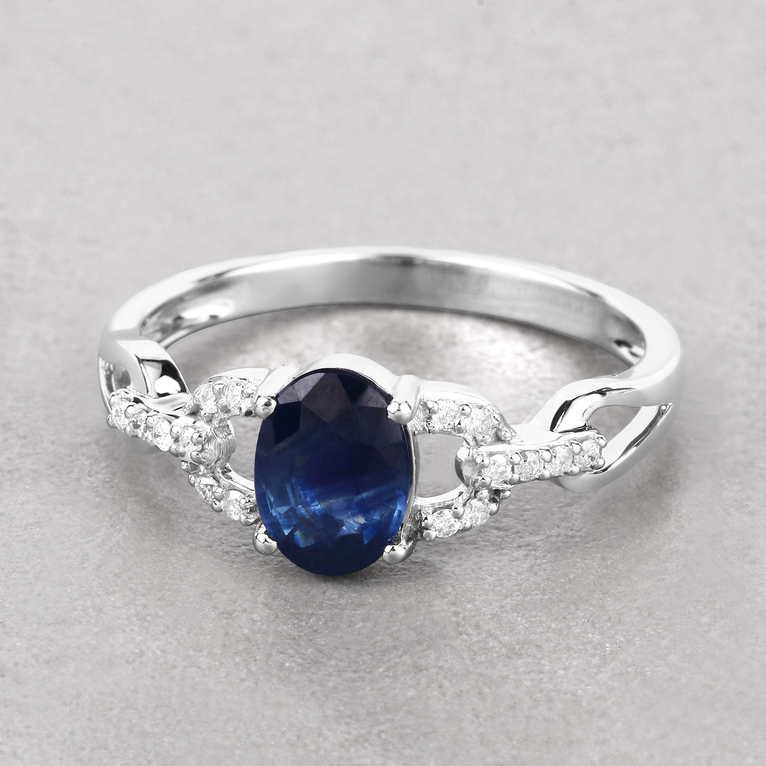 1.12 Carat Genuine Blue Sapphire and White Diamond 14K White Gold Ring