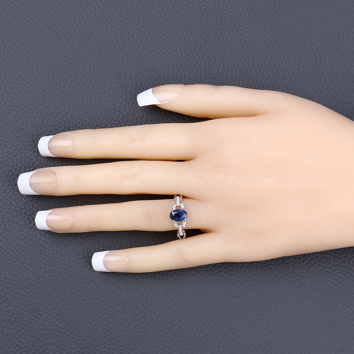 1.12 Carat Genuine Blue Sapphire and White Diamond 14K White Gold Ring