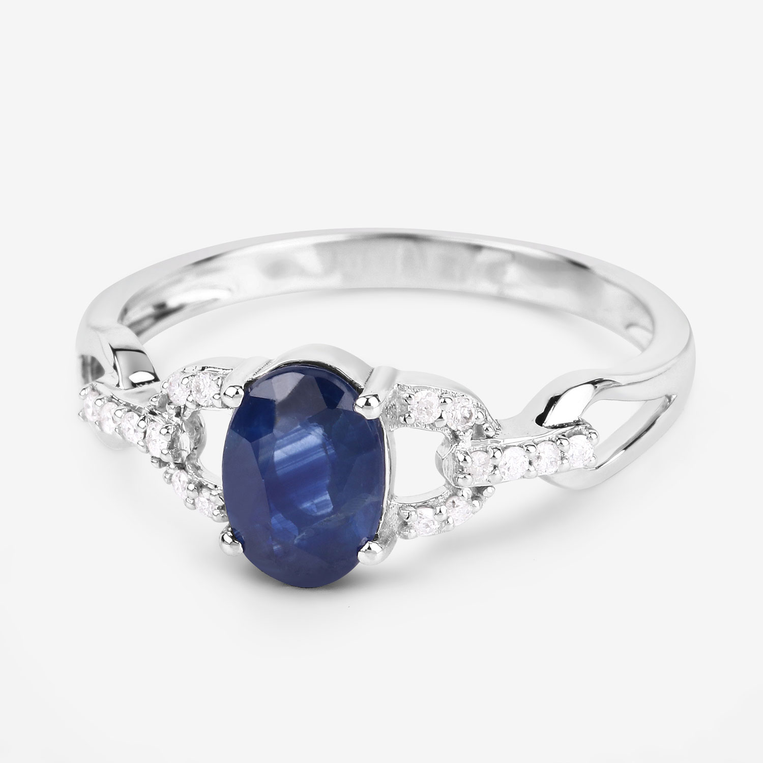 1.12 Carat Genuine Blue Sapphire and White Diamond 14K White Gold Ring