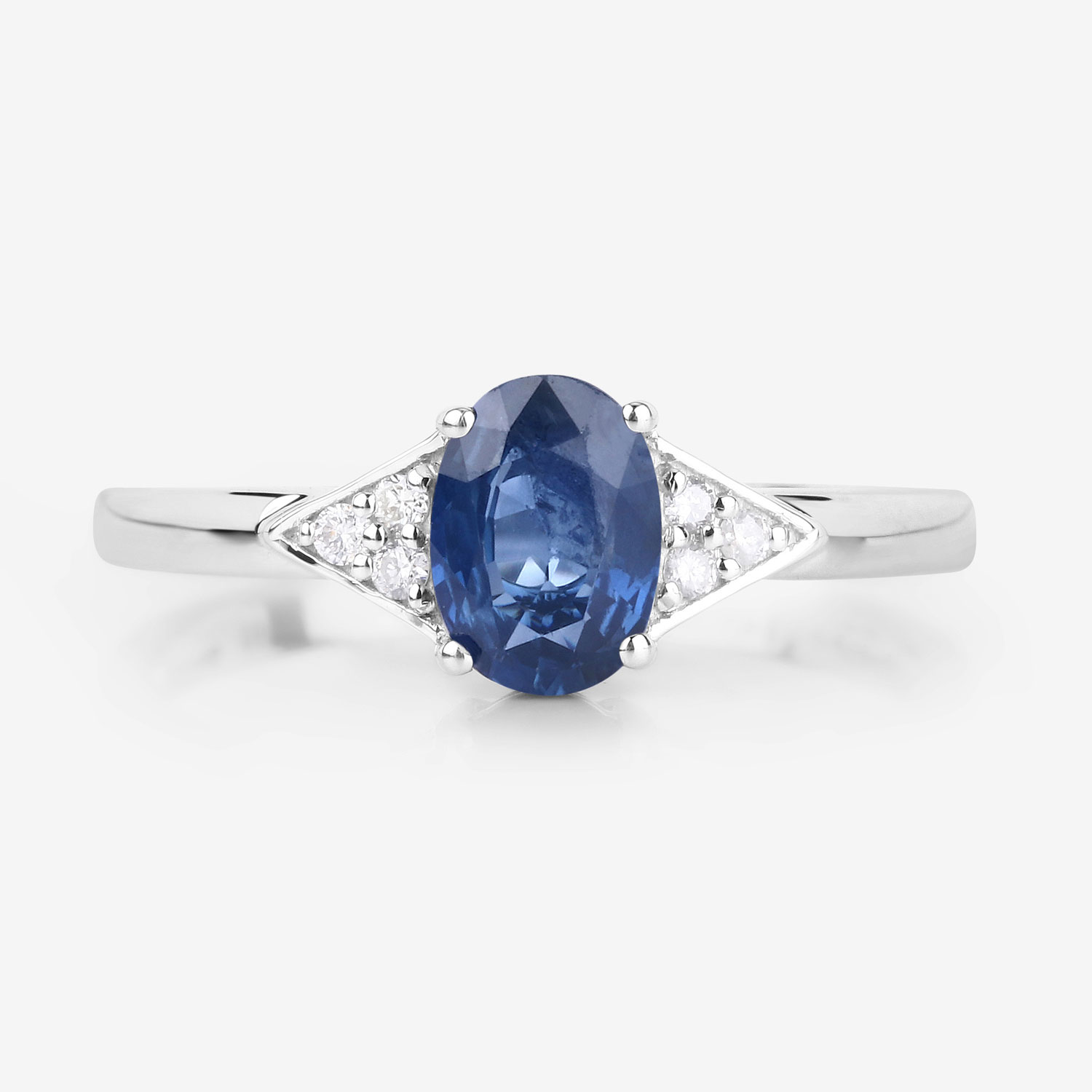 1.01 Carat Genuine Blue Sapphire and White Diamond 14K White Gold Ring