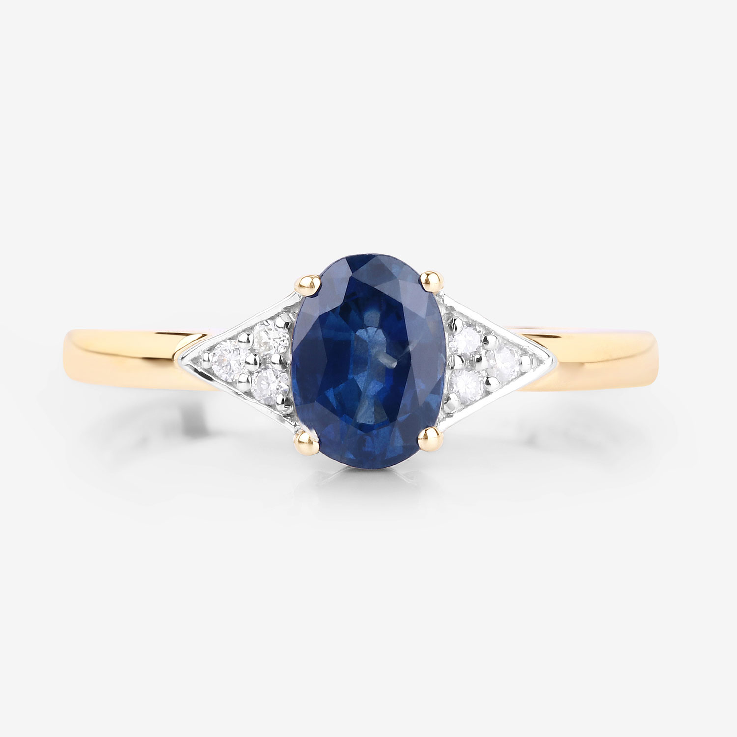 1.01 Carat Genuine Blue Sapphire and White Diamond 14K Yellow Gold Ring