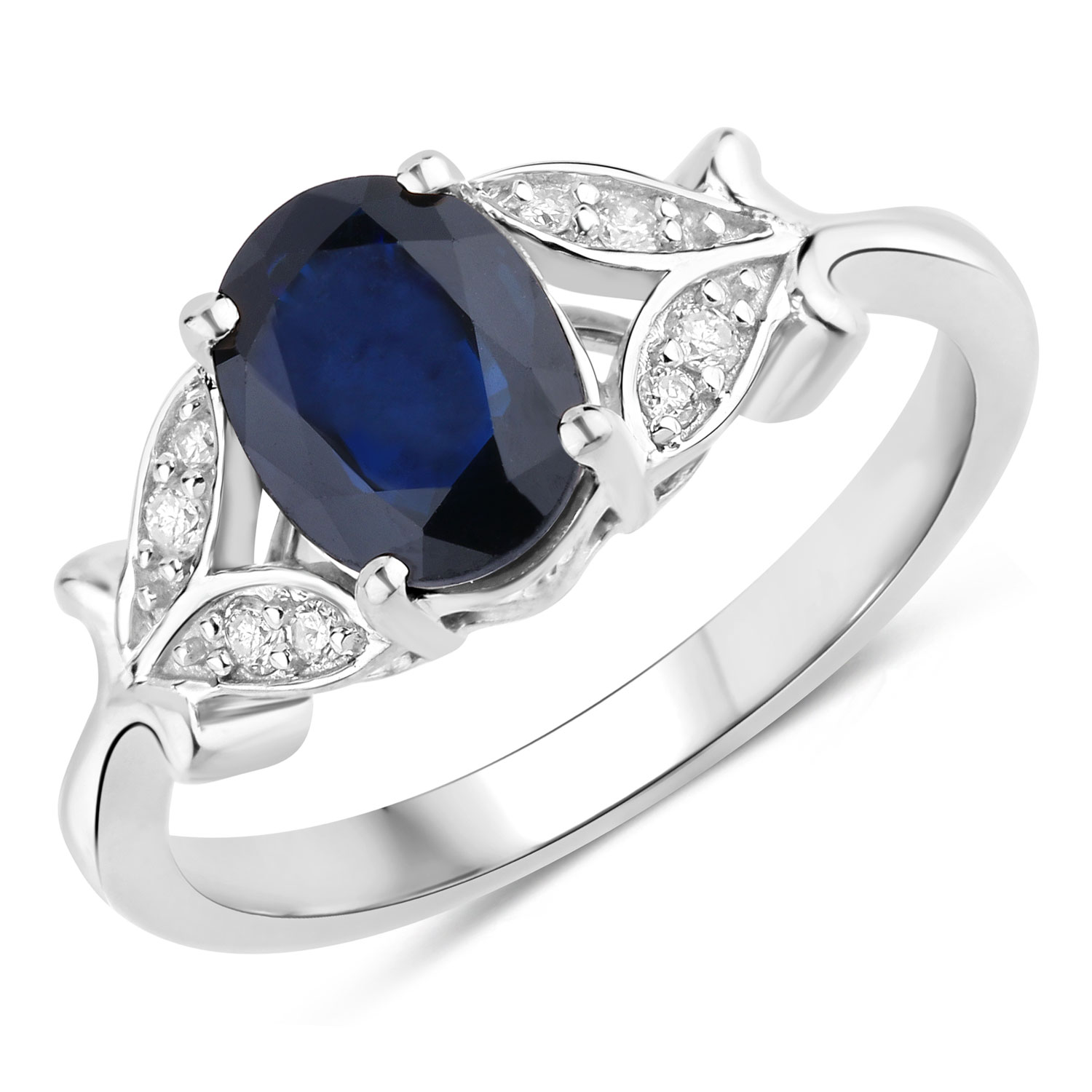 1.62 Carat Genuine Blue Sapphire and White Diamond 14K White Gold Ring