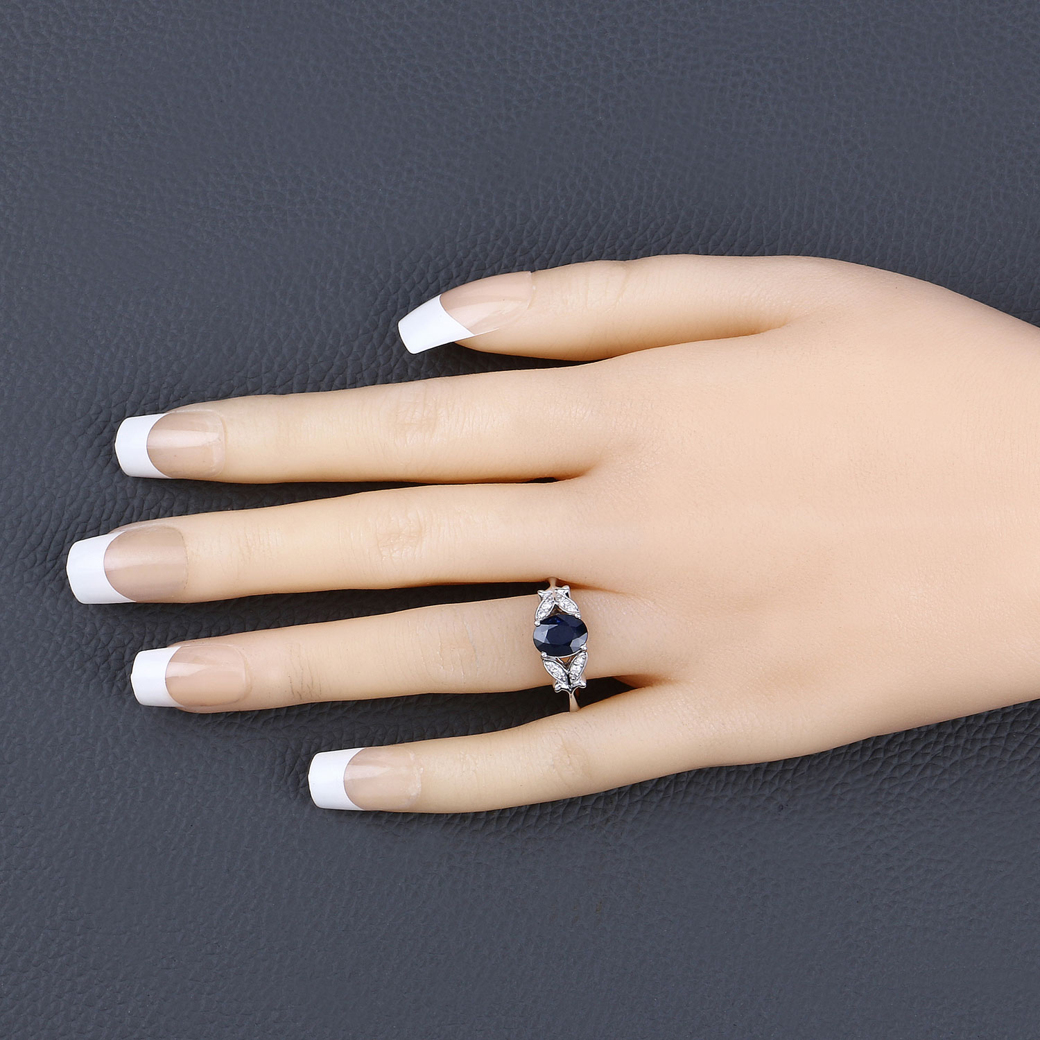 1.62 Carat Genuine Blue Sapphire and White Diamond 14K White Gold Ring