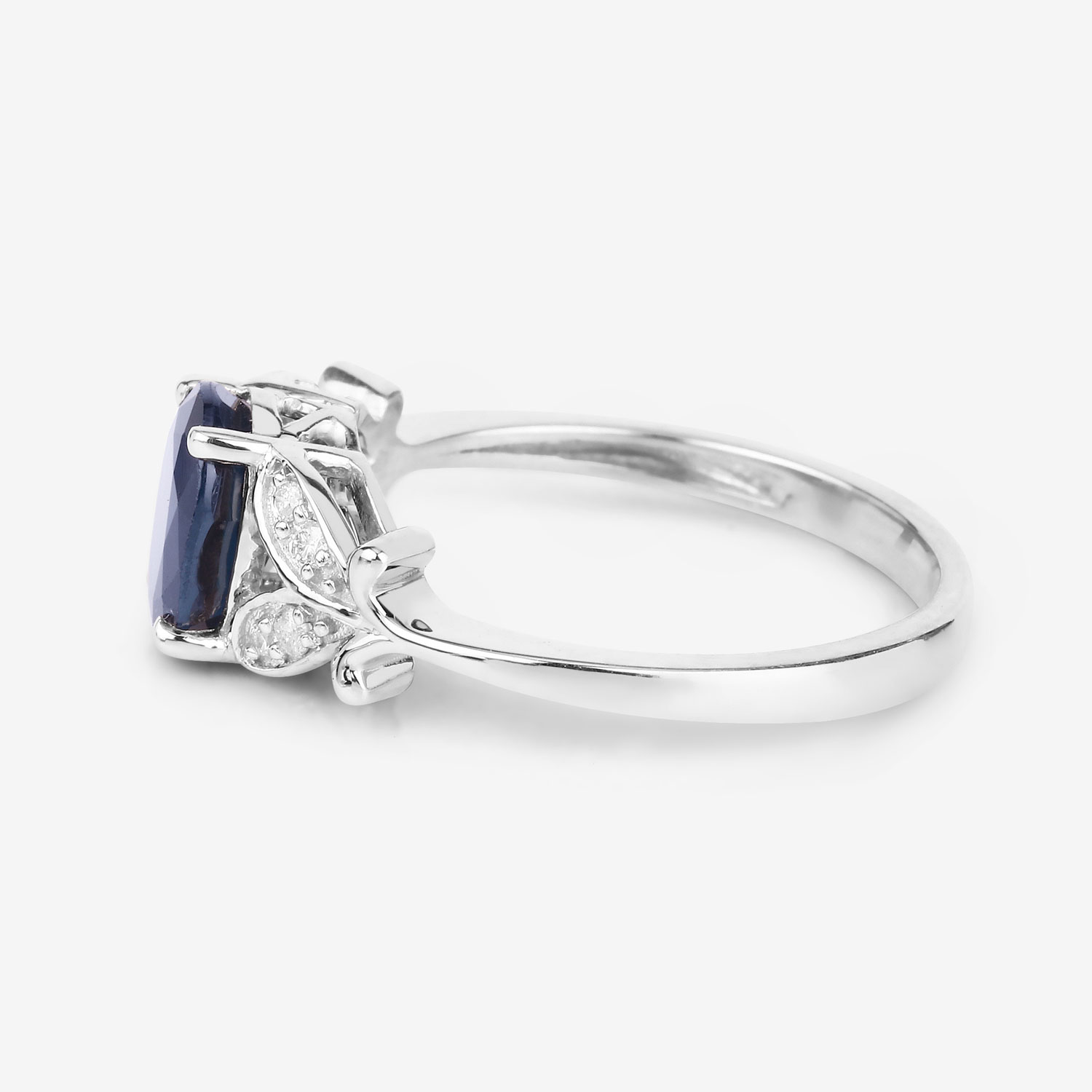 1.62 Carat Genuine Blue Sapphire and White Diamond 14K White Gold Ring