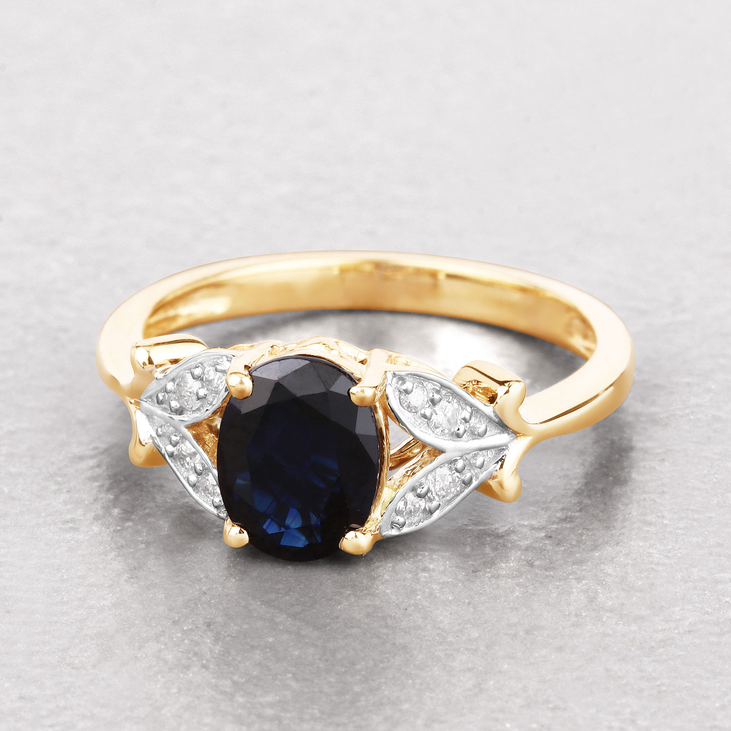 1.62 Carat Genuine Blue Sapphire and White Diamond 14K Yellow Gold Ring