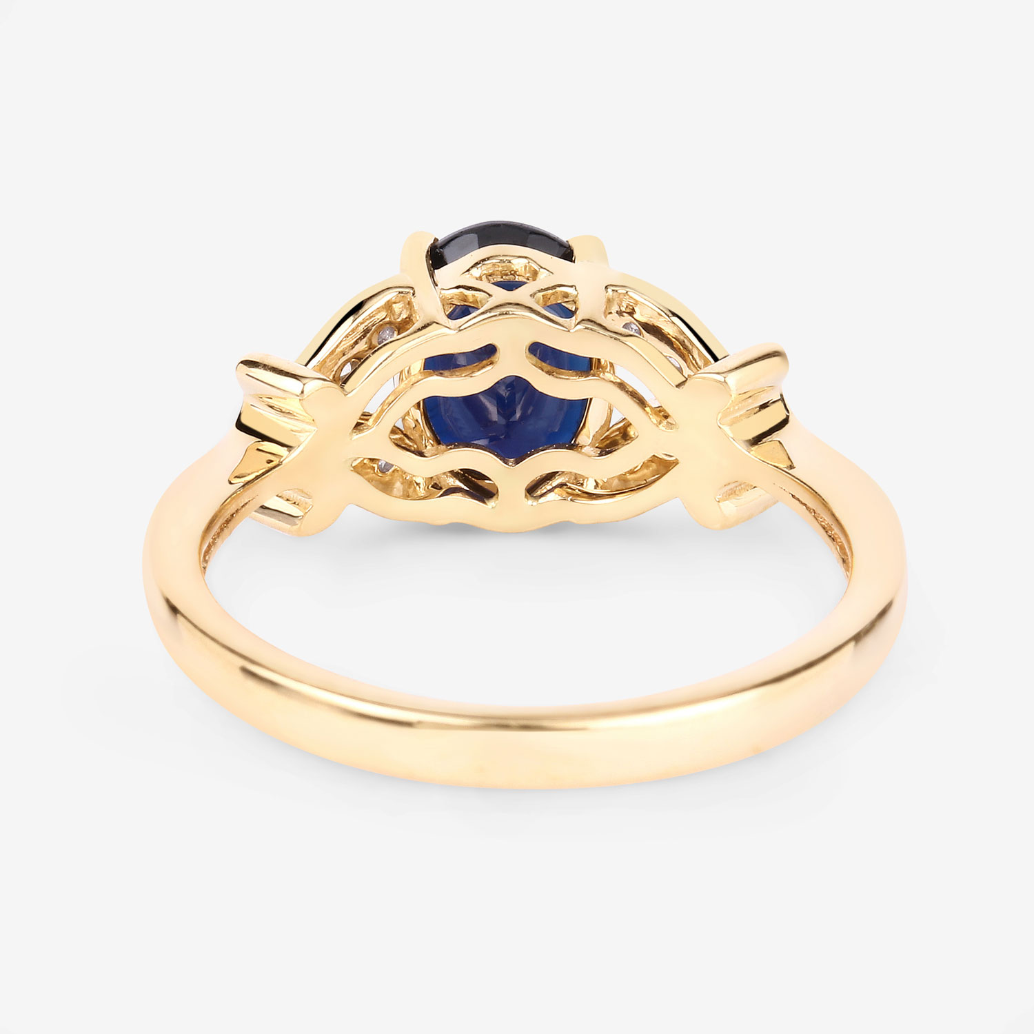 1.62 Carat Genuine Blue Sapphire and White Diamond 14K Yellow Gold Ring