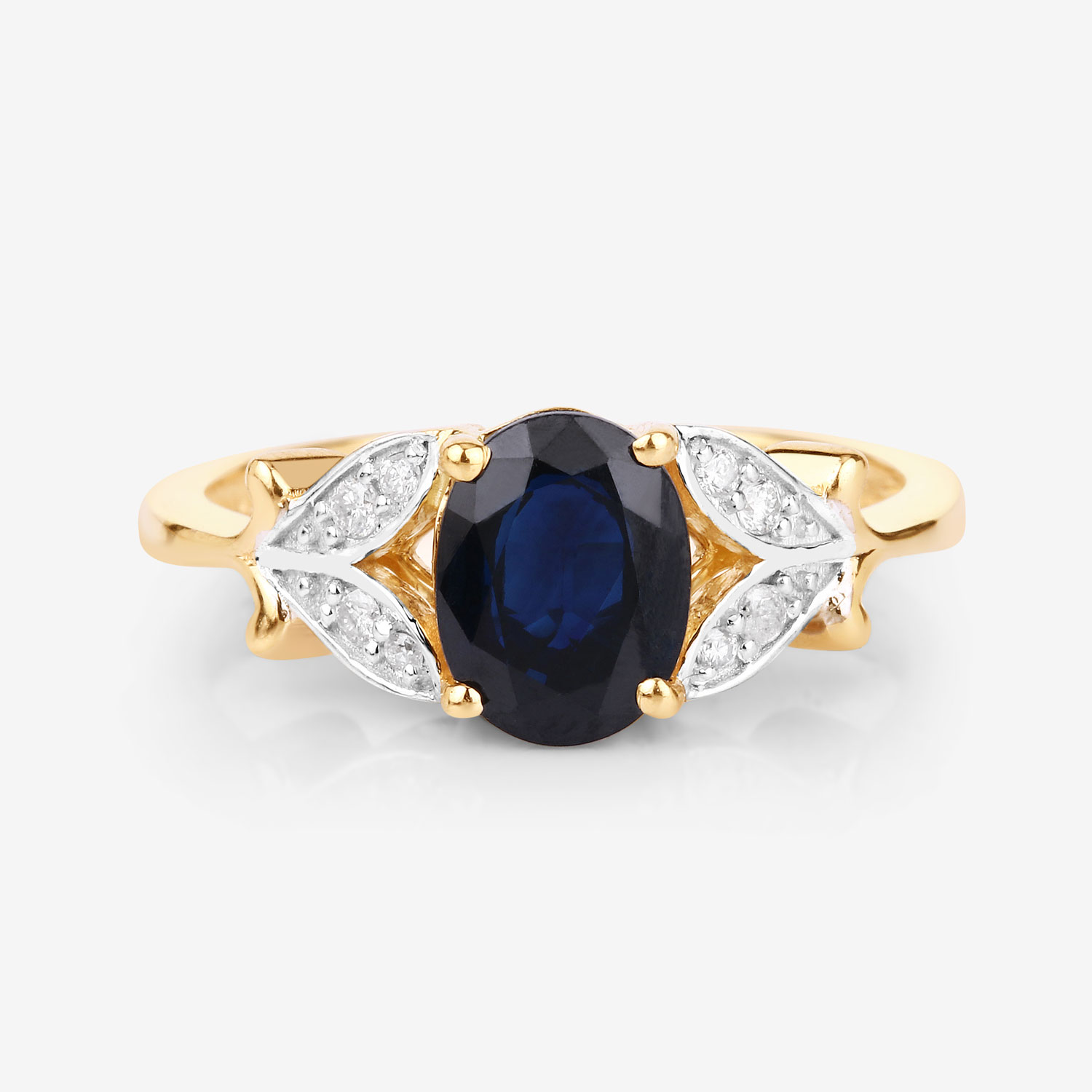 1.62 Carat Genuine Blue Sapphire and White Diamond 14K Yellow Gold Ring