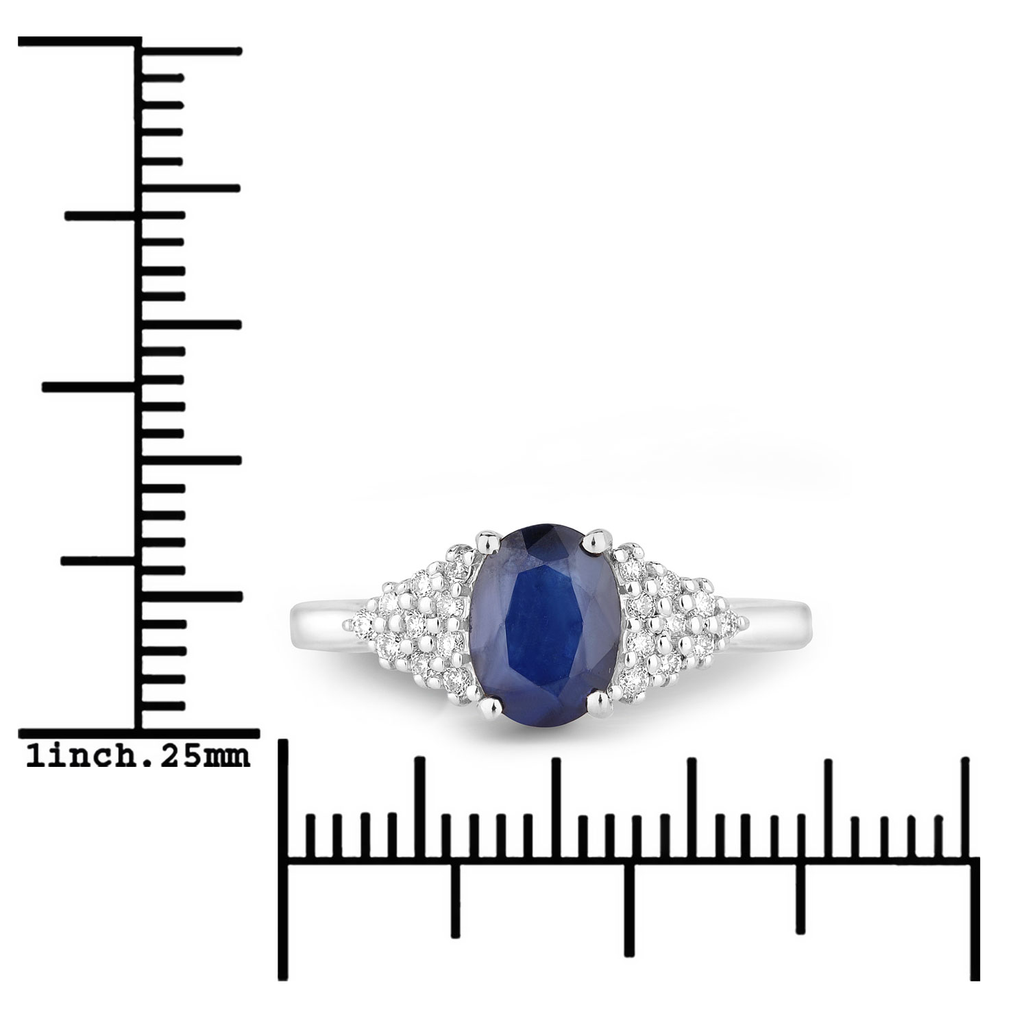 1.73 Carat Genuine Blue Sapphire and White Diamond 14K White Gold Ring