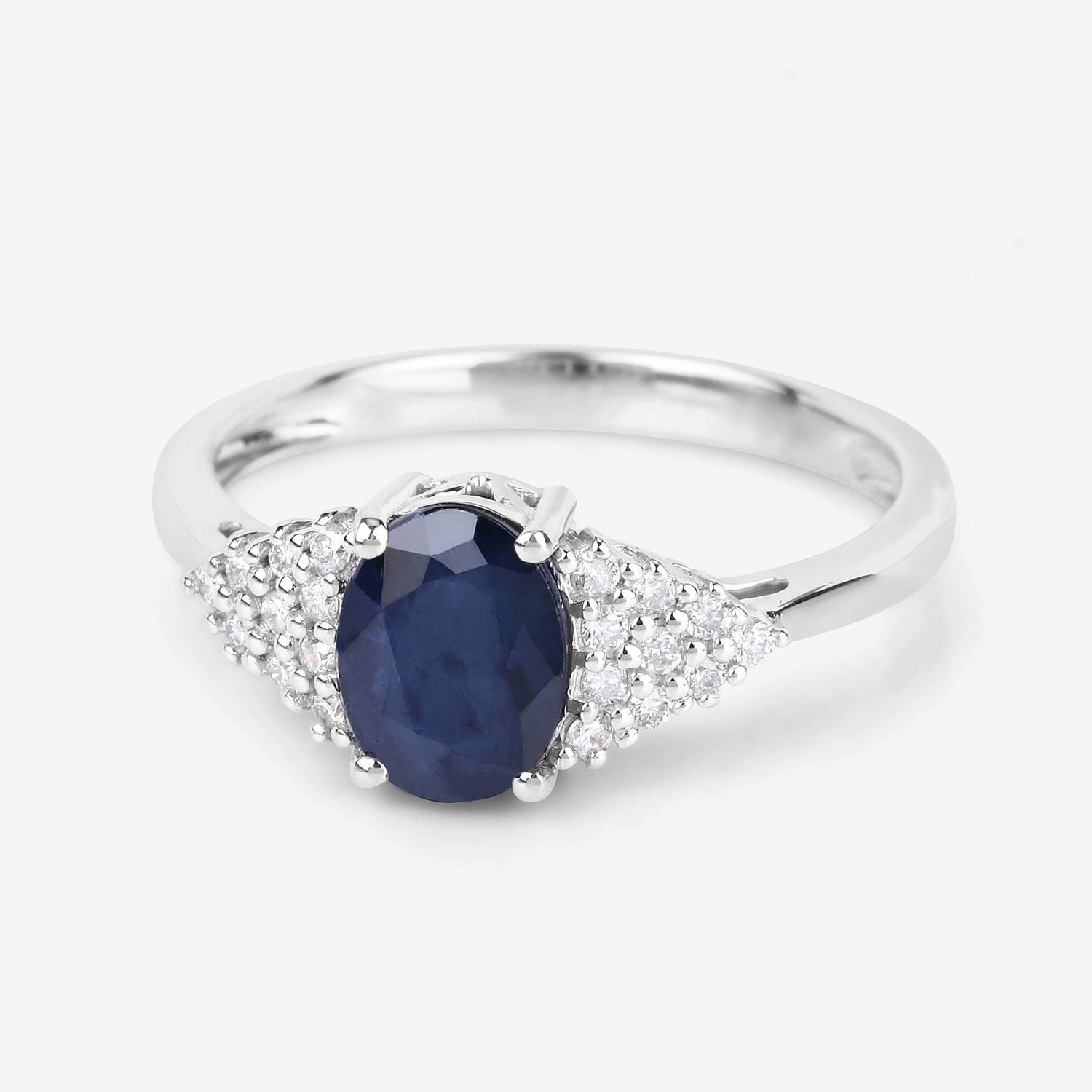1.73 Carat Genuine Blue Sapphire and White Diamond 14K White Gold Ring