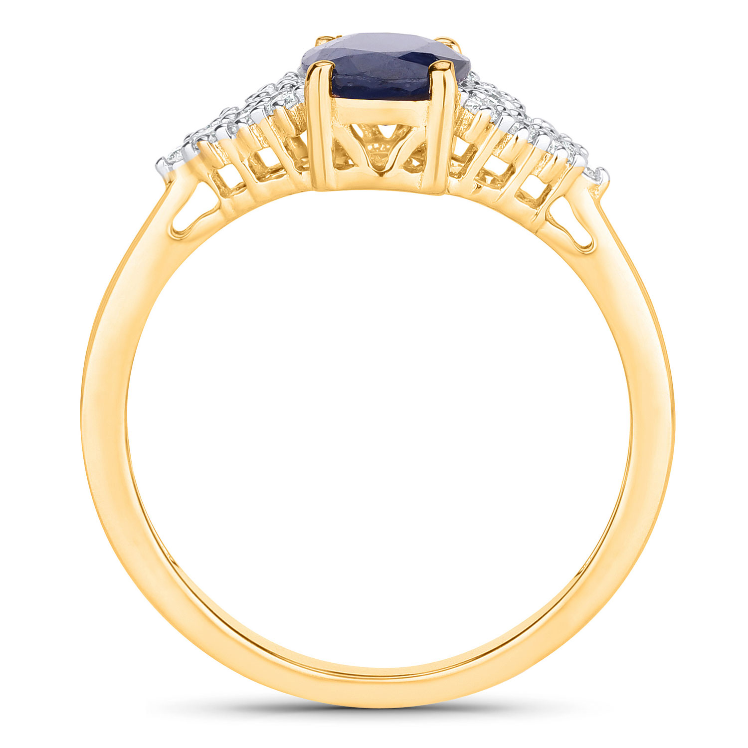 1.73 Carat Genuine Blue Sapphire and White Diamond 14K Yellow Gold Ring