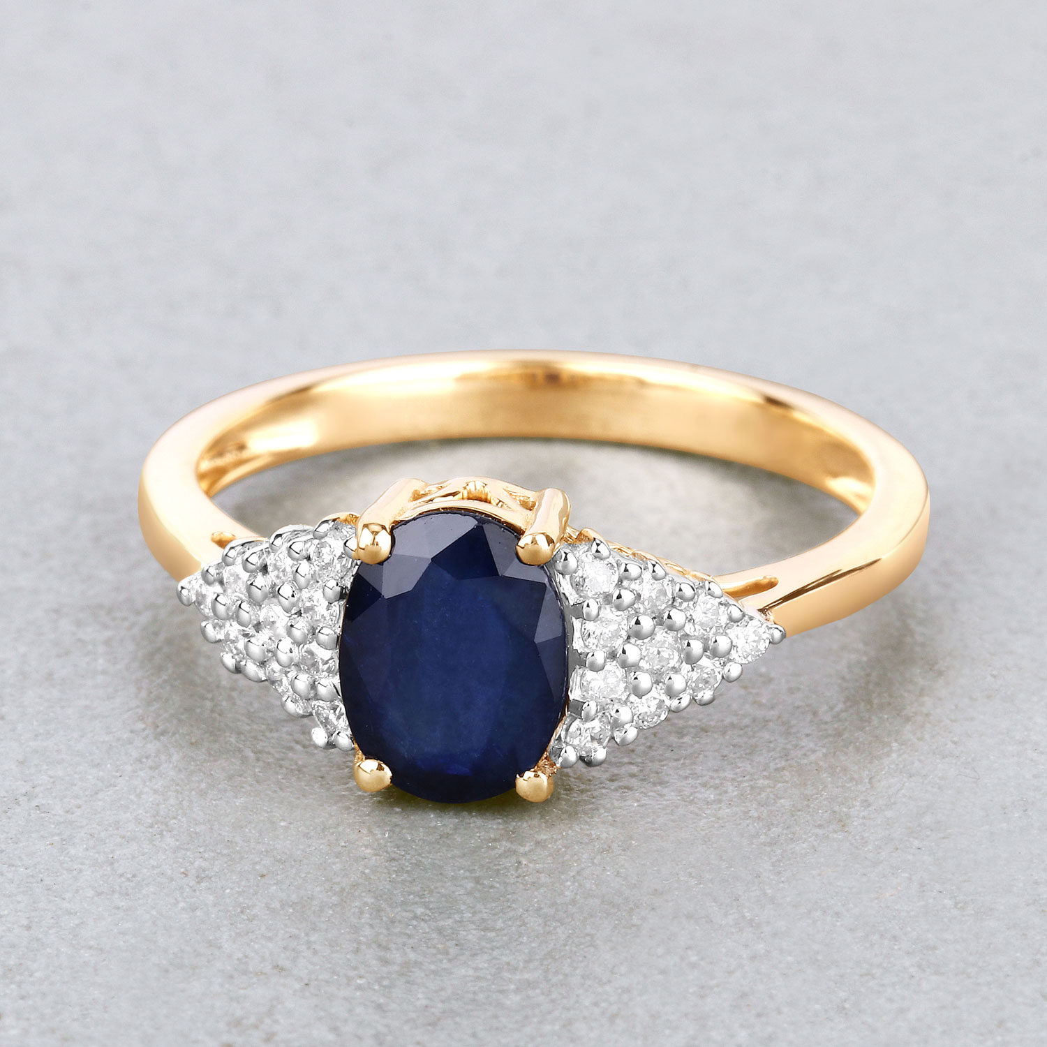 1.73 Carat Genuine Blue Sapphire and White Diamond 14K Yellow Gold Ring