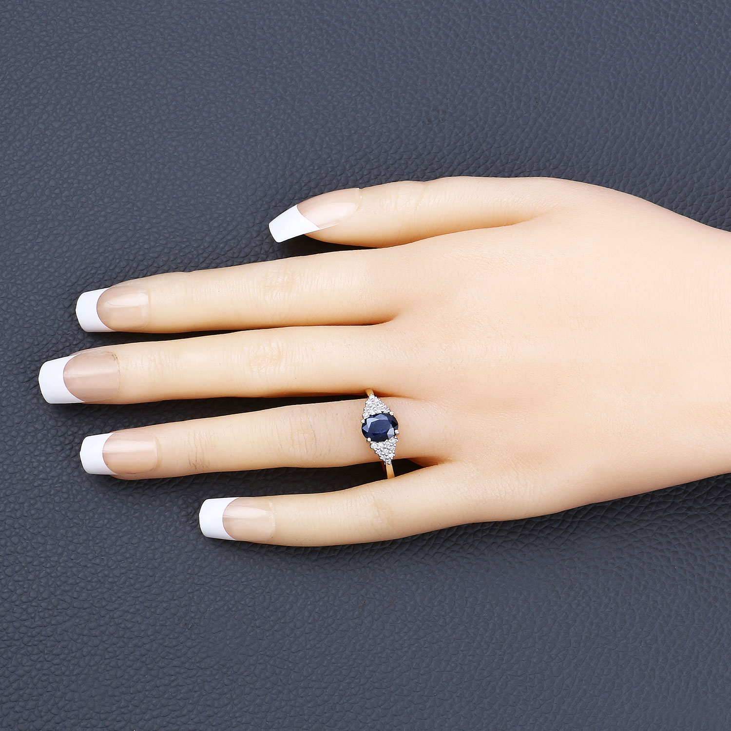 1.73 Carat Genuine Blue Sapphire and White Diamond 14K Yellow Gold Ring