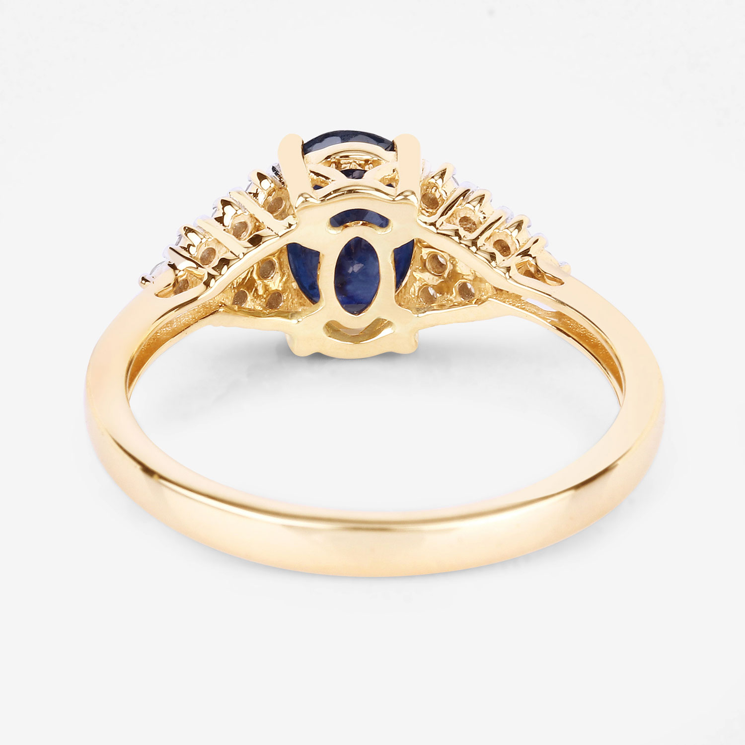 1.73 Carat Genuine Blue Sapphire and White Diamond 14K Yellow Gold Ring