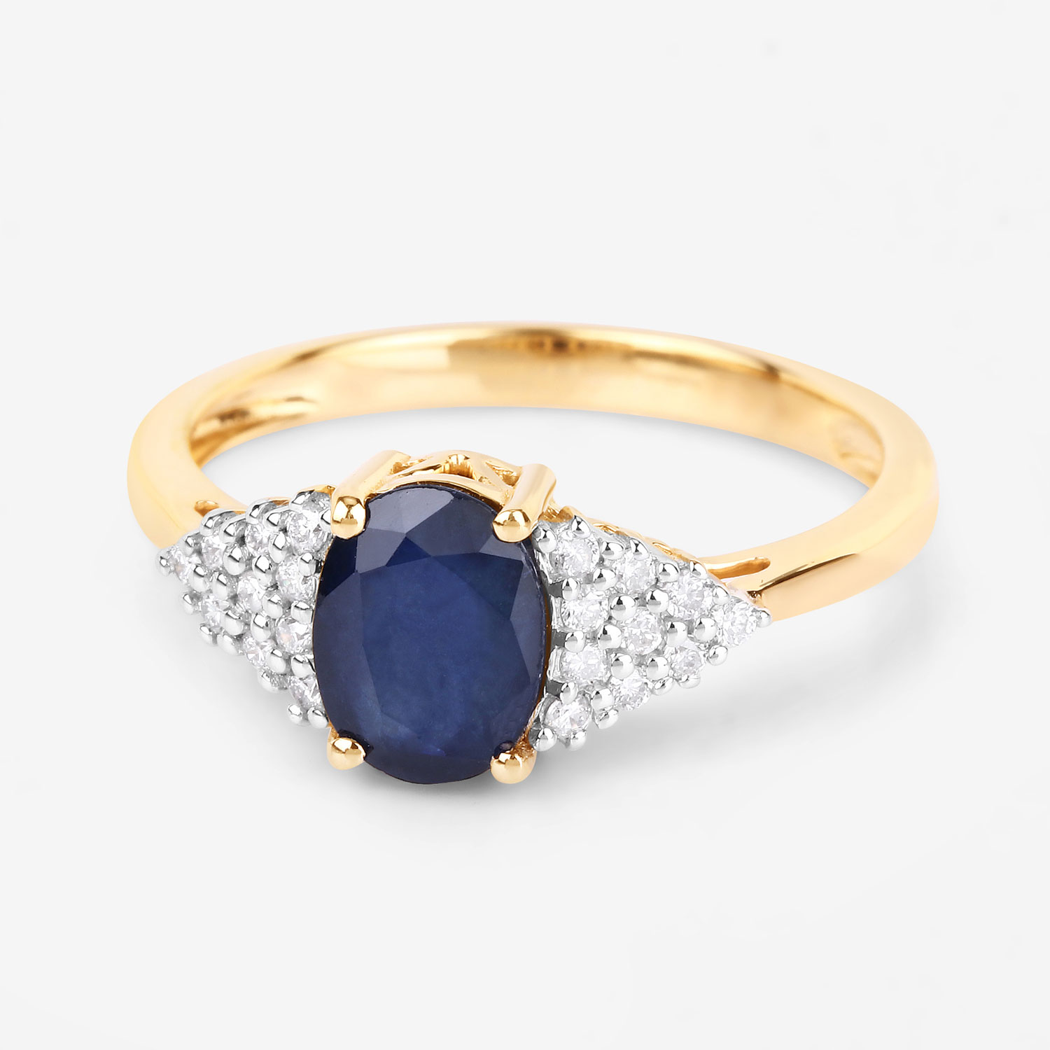 1.73 Carat Genuine Blue Sapphire and White Diamond 14K Yellow Gold Ring