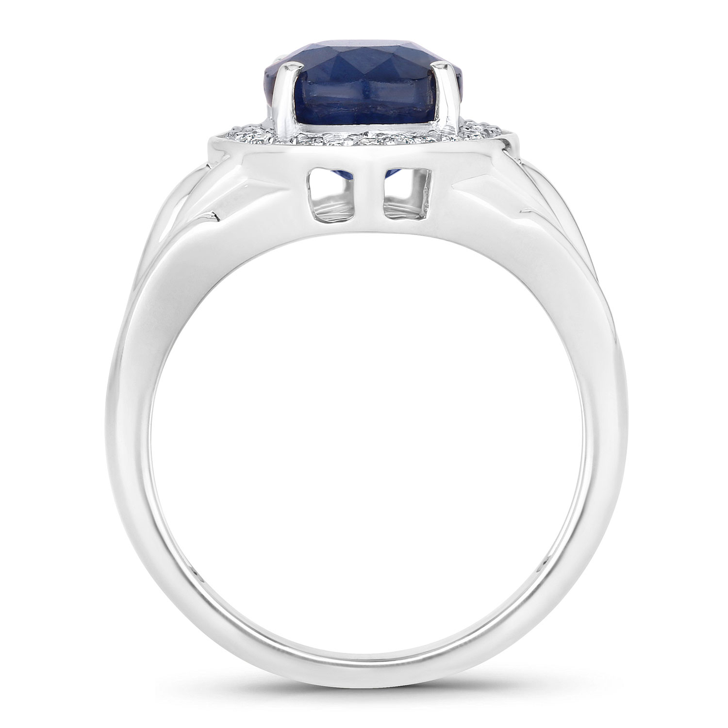 3.31 Carat Genuine Blue Sapphire and White Diamond 14K White Gold Ring